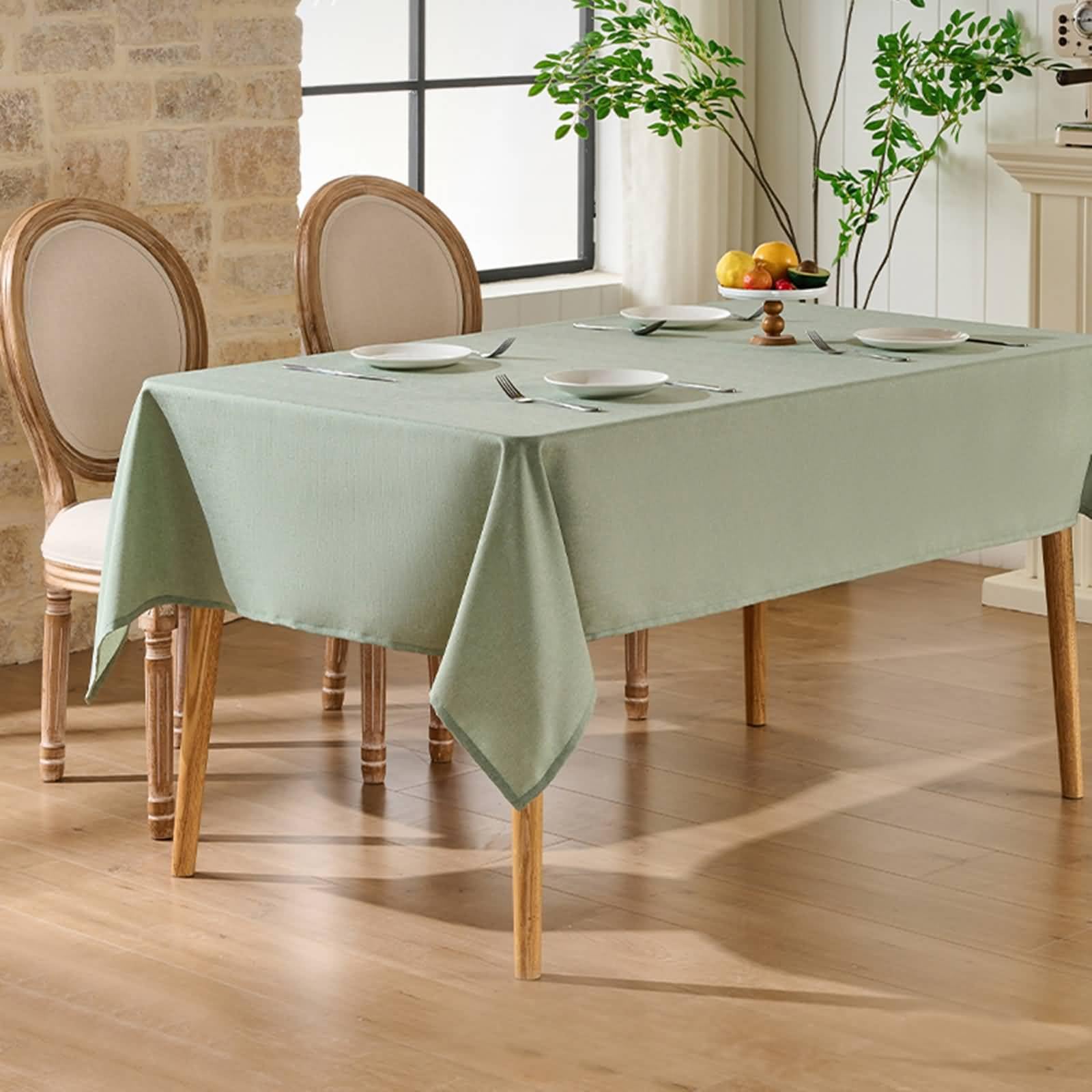 Mantel rectangular de poliéster para mesa de comedor, color verde
