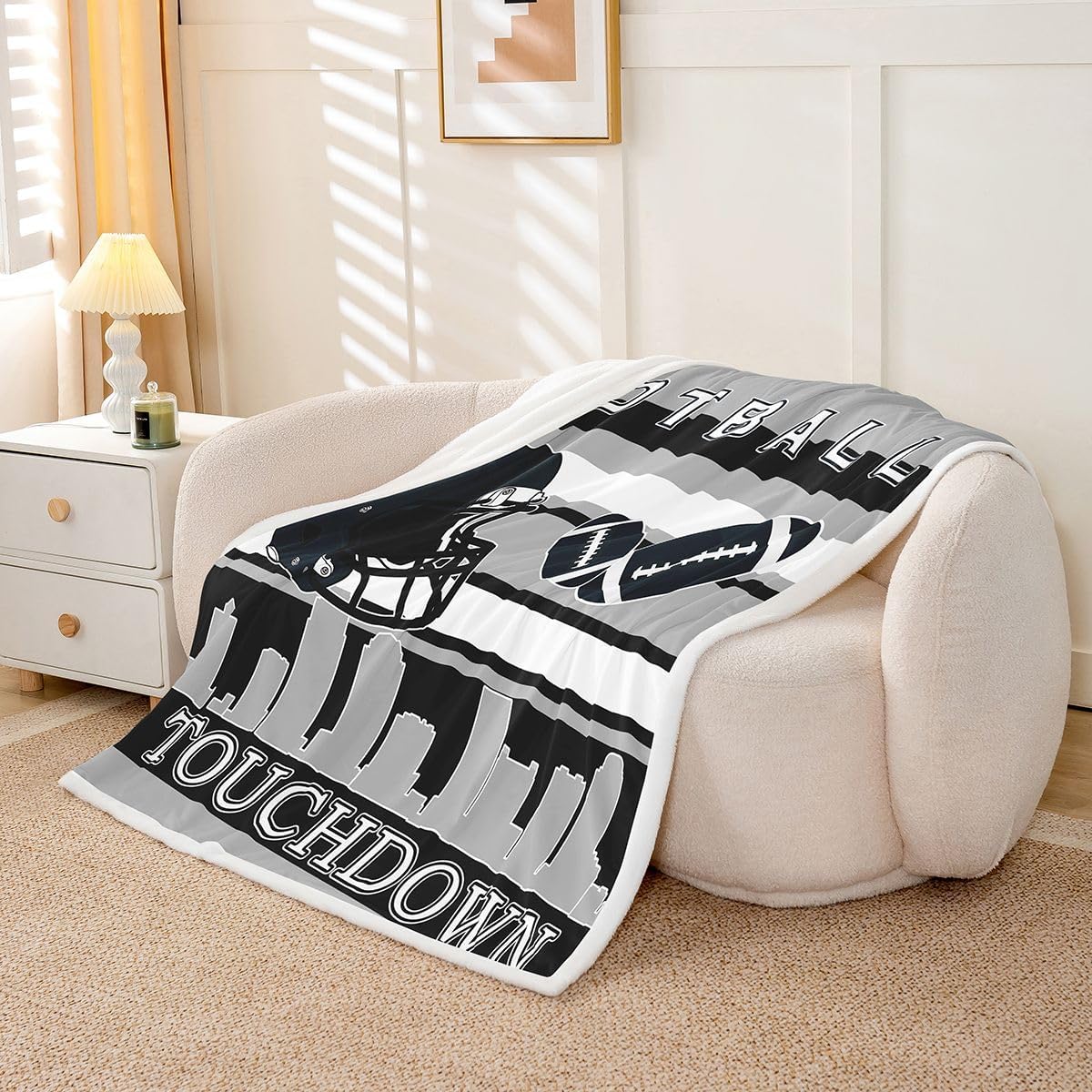 Castle Fairy Football Fans Throw Blanket for Kids,Grey Rugby Competition Fleece Throw Blanket for Bedroom Sofa Dorm Decor,Football Lightweight Bed Blanket,40 x 50 Inches image 5