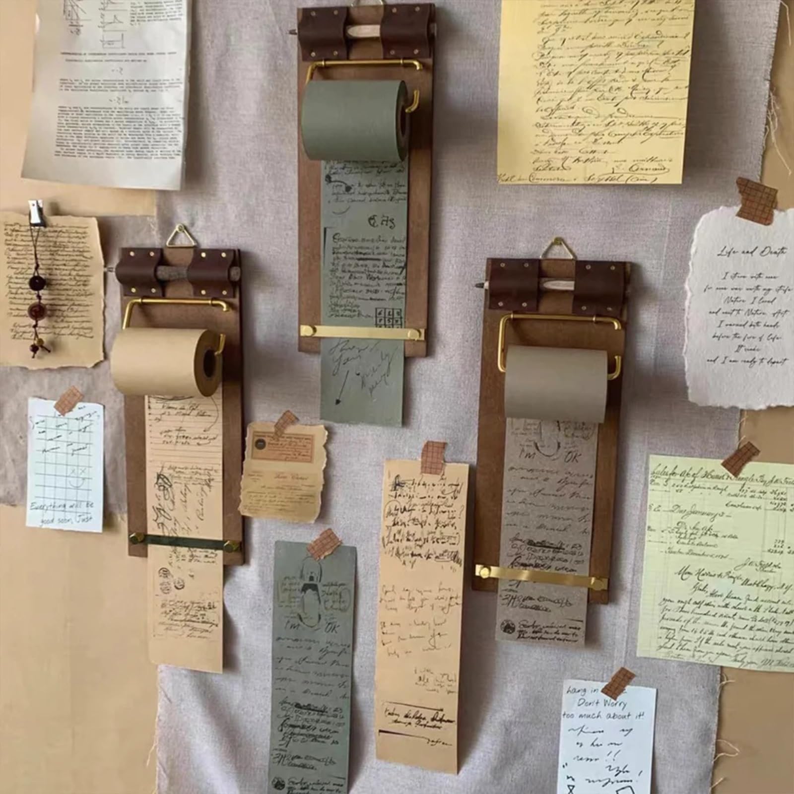 Podkładka do przewijania w stylu vintage (papier w rolce + klipsy do tablicy), naścienny lub układany schowek, zestaw notatników z metalowym klipsem, do wielokrotnego napełniania notatek, szkiców