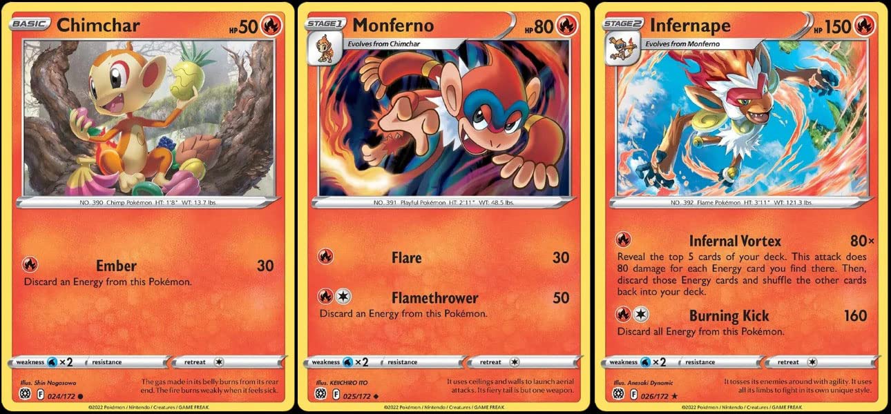 Infernape 026 172 Brilliant Stars - Evolution Pokemon 3 Card Lot - Rare Stage 2 Fire