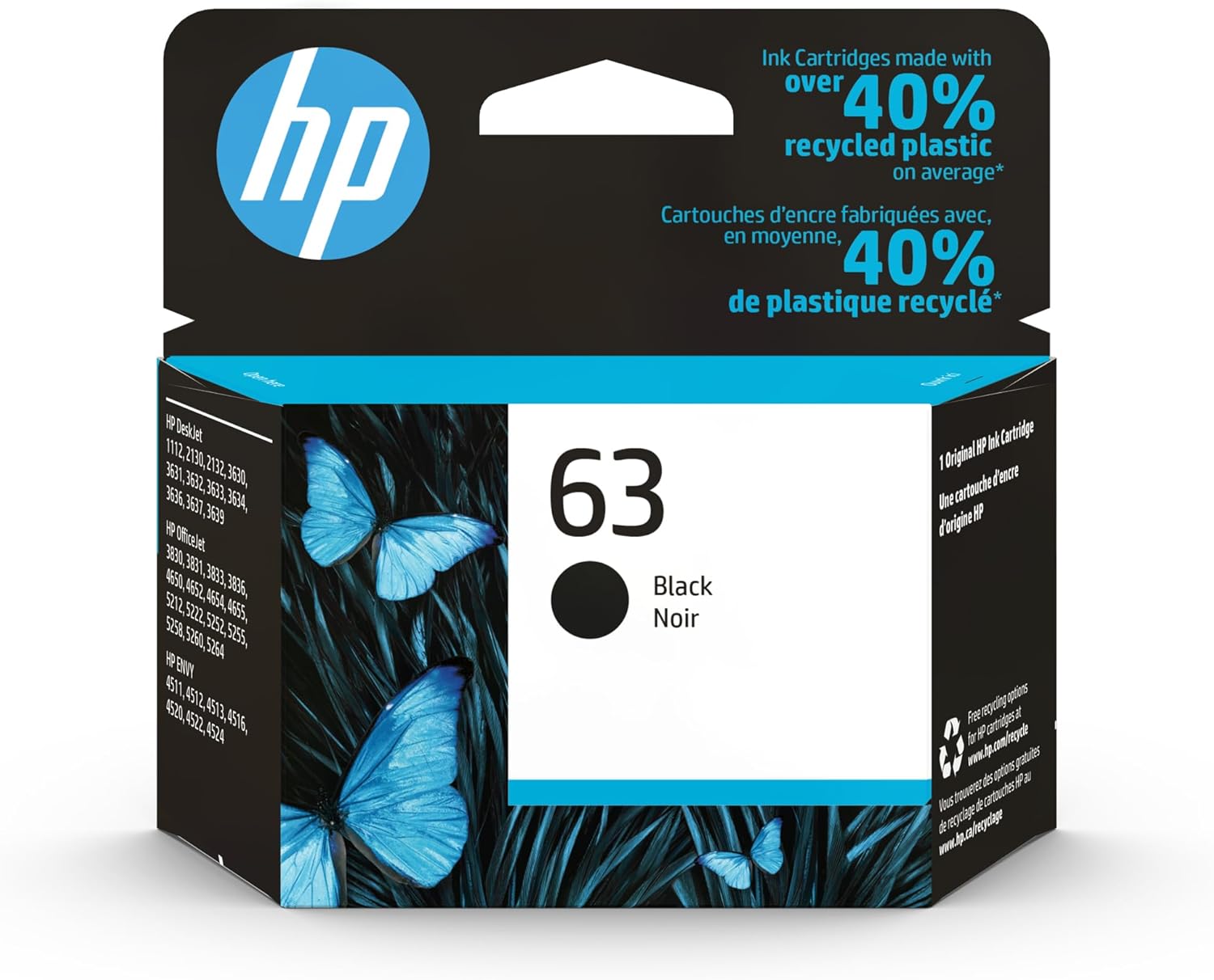 HP 63 Black Ink Cartridge | Works with HP DeskJet 1112, 2130, 3630 Sequence; HP ENVY 4510, 4520 Sequence; HP OfficeJet 3830, 4650, 5200 Sequence | Eligible for Immediate Ink | F6U62AN