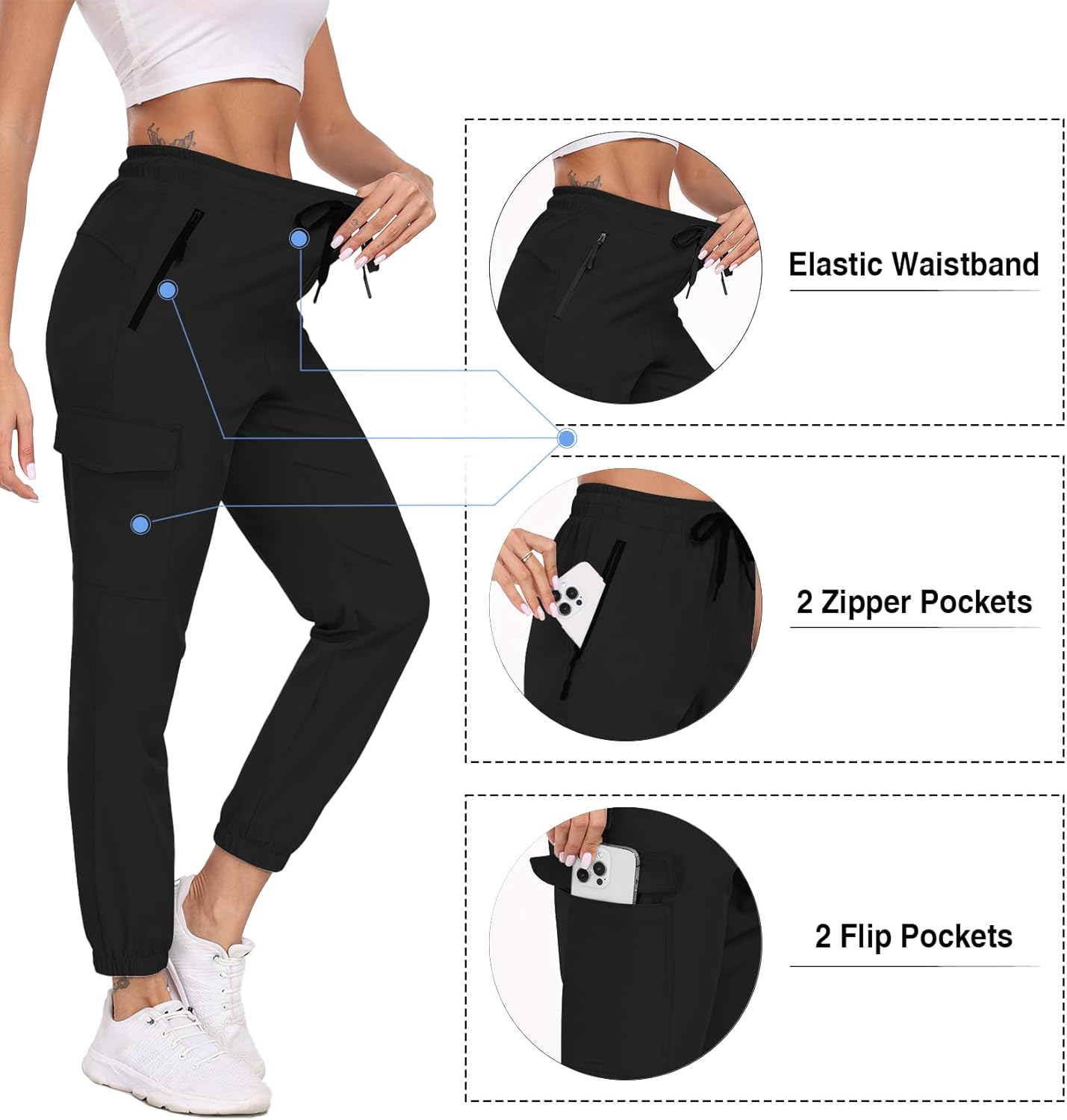 Lightweight Pants Women, Quick Dry Water Resistant Hiking Joggers Cargo Pants with Pockets - Image 4