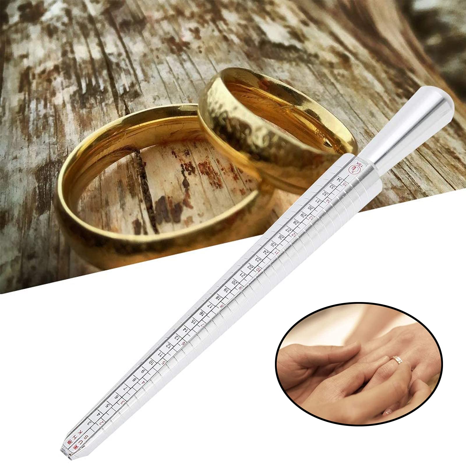 2 pièces Mesure de Taille de Doigt Set, Mesure Bague Doigt, Mandrin à anneau pour mesurer le diamètre des anneaux, taille standard Royaume-Uni, UE, États-Unis (argent)