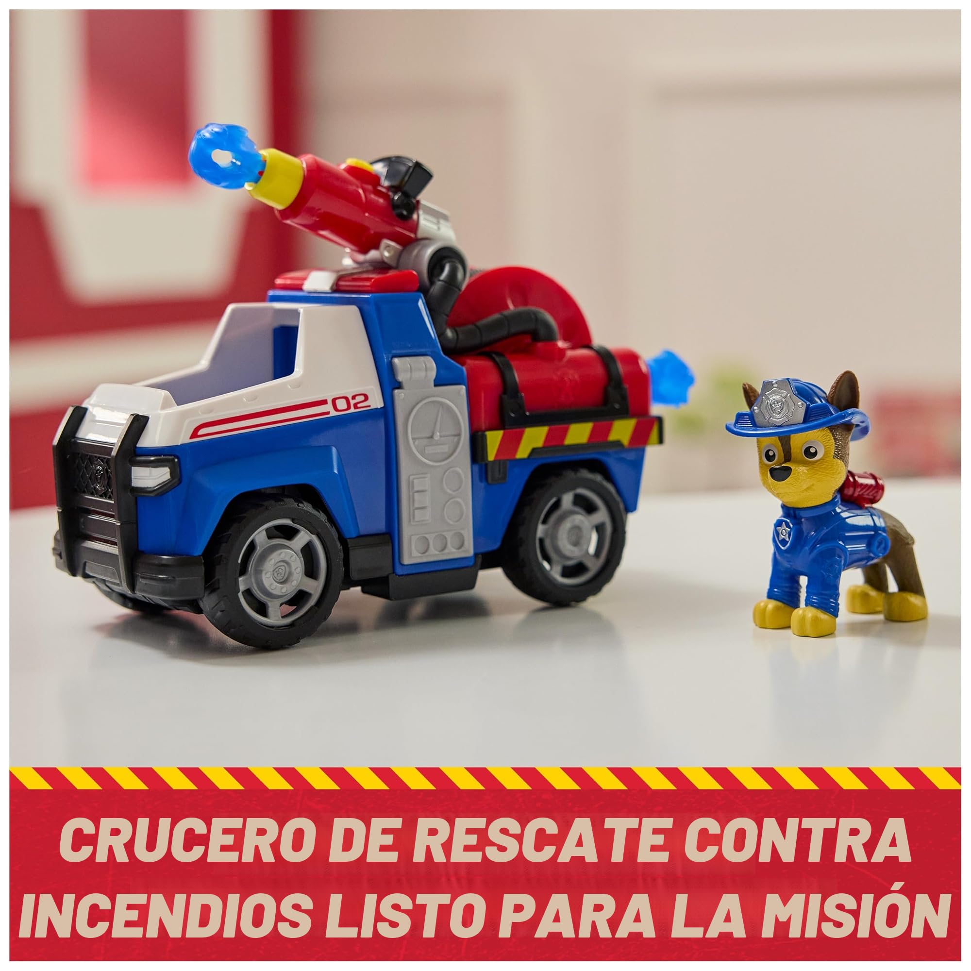 Paw Patrol – Patrulla Canina – Vehículo Figura Chase Fire Rescue Mission Bomberos – Coche Figuras coleccionables – 2 proyectiles – Patrulla Canina de Juguete – Coche Infantil – Juguete Infantil de 3