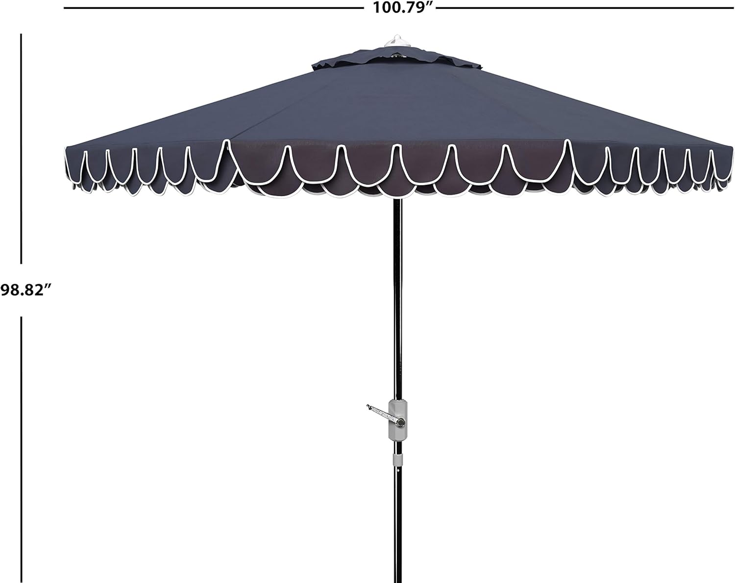 SAFAVIEH 9ft Outdoor Patio Umbrella, Round, Valance, White & Navy Trim, Auto Crank Tilt, UV Resistant for Deck, Backyard, Poolside (PAT8006G) - Image 3