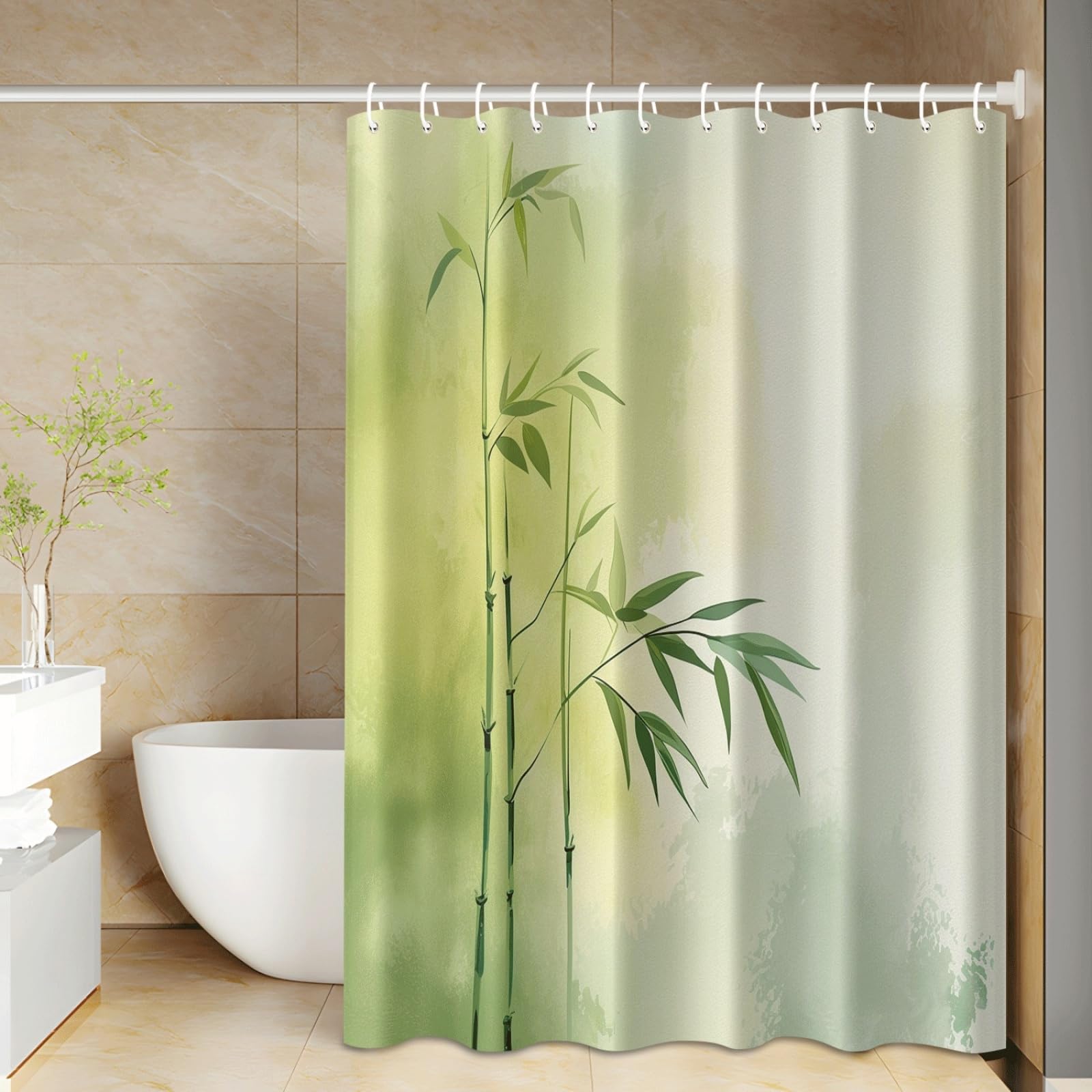 Rideau douche blanc vert jaune pour illuminer votre baignoire familiale
