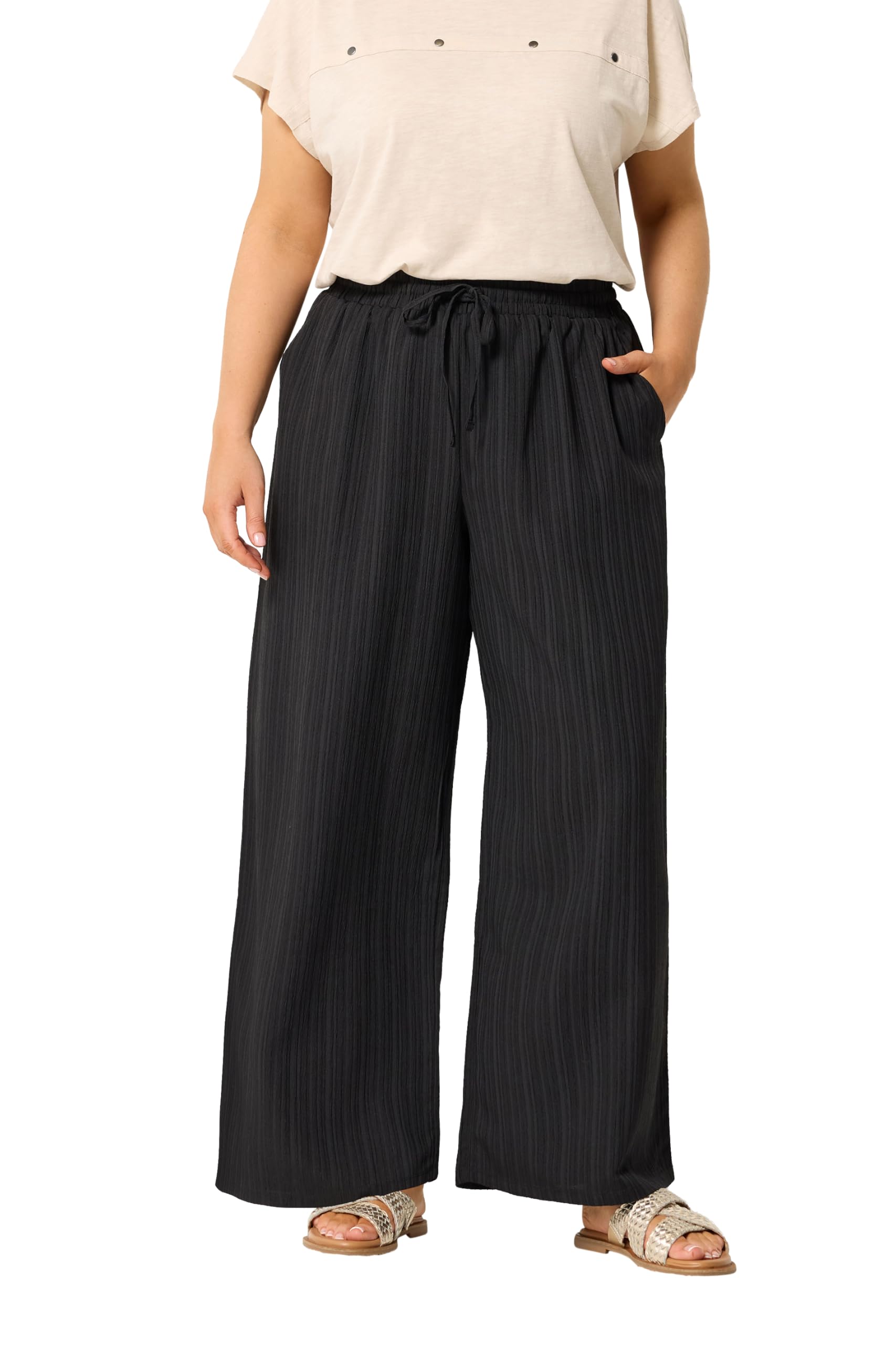 Yours Women's Black Wide Leg Textured Trousers In | : 22/24