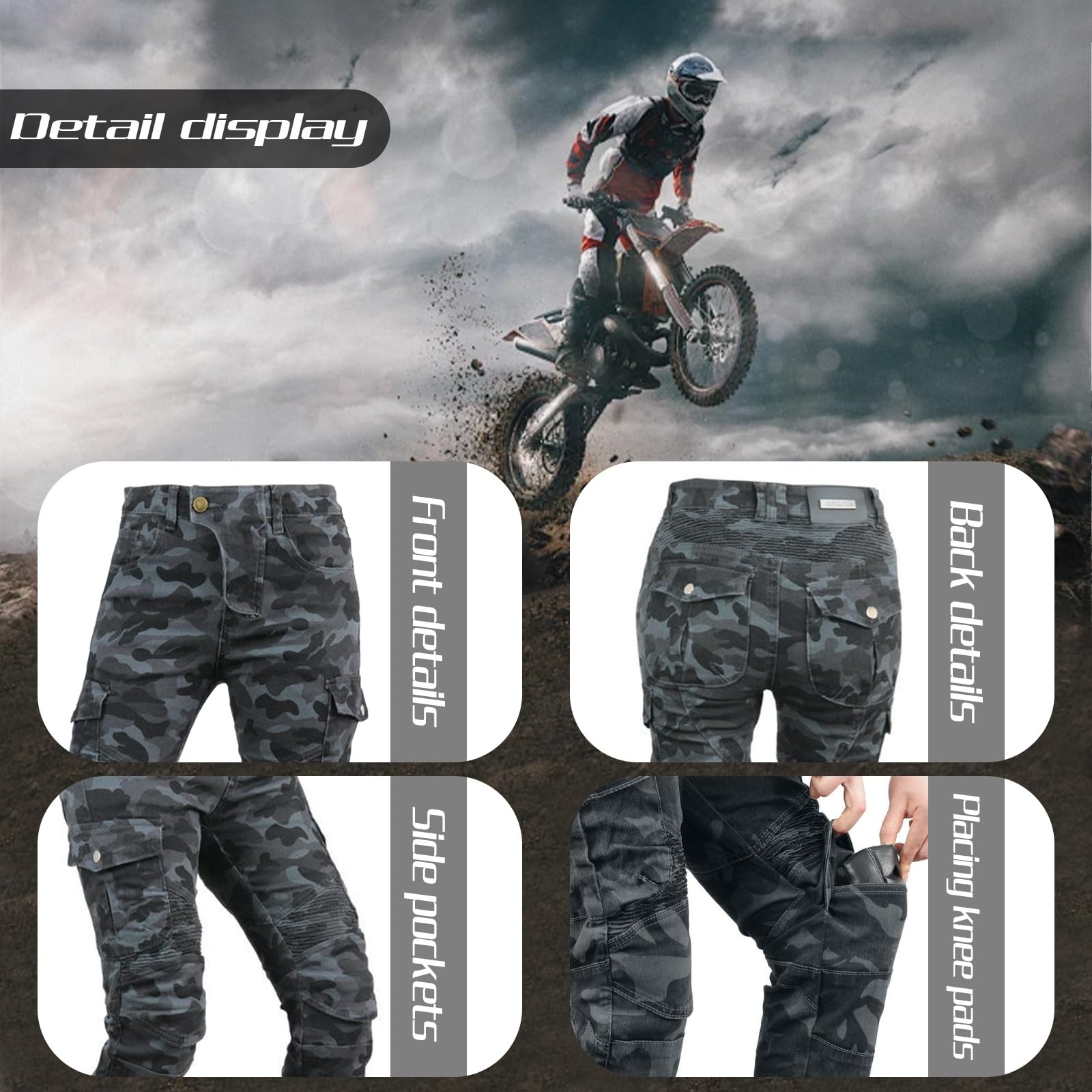 HULG Pantalones De Moto Para Mujer Con Equipo De Protección, Pantalones De Moto De Camuflaje, Pantalones De Moto Elásticos XXS-M (Camouflage-blue,S)