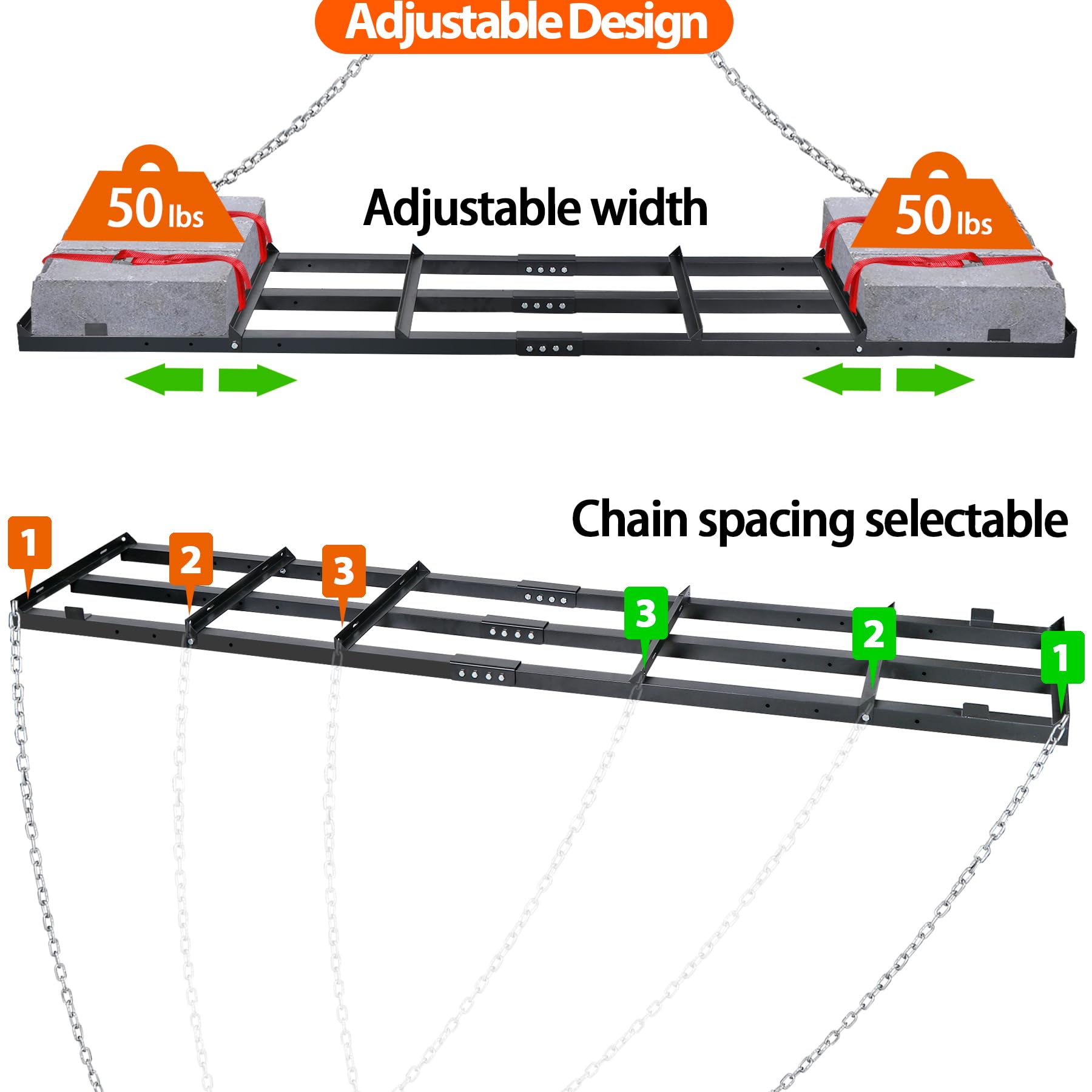 8 FT Drag Harrow Driveway Grader, Heavy Duty Power Rake