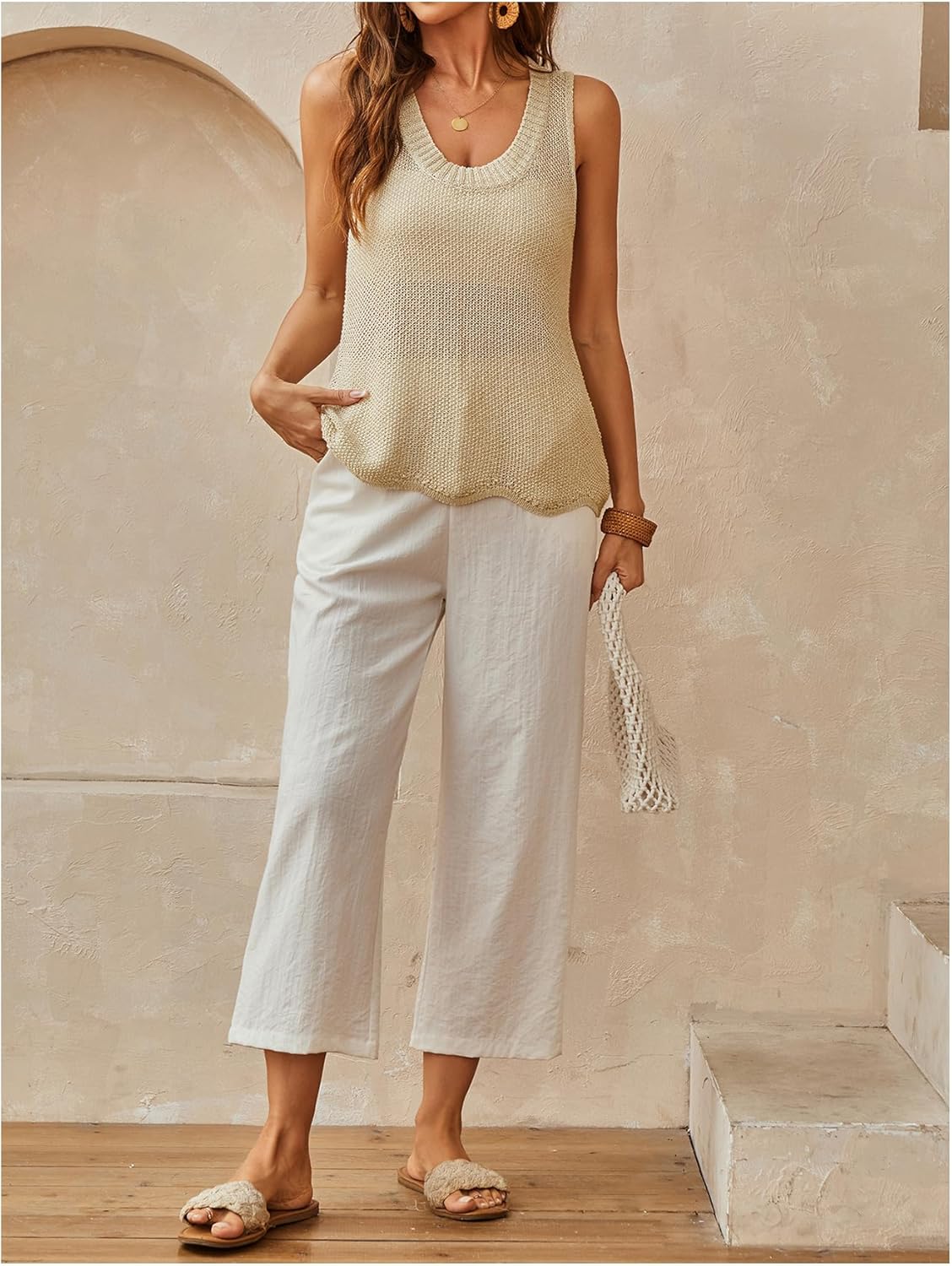 MakeMeChic Women's Crochet Sparkly Tops Summer Beach Vacation Tank Tops Sleeveless Sweater Vest - Image 7