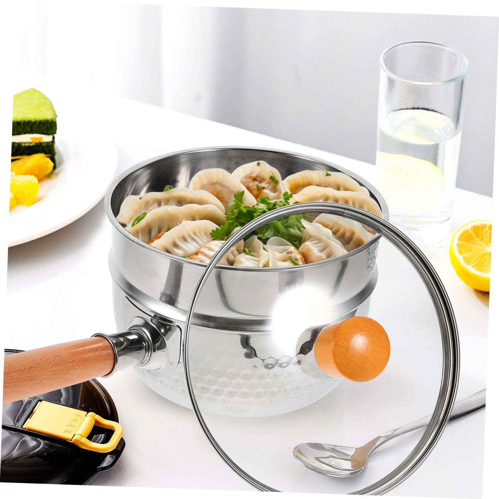 Doppelwandiger Milchtopf 1200ml aus Edelstahl mit Glasdeckel