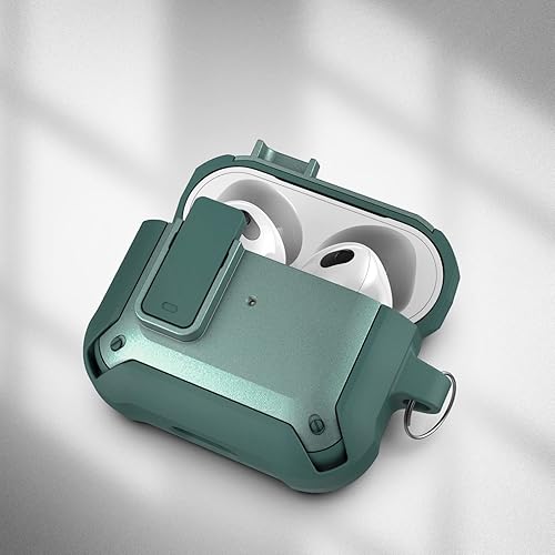 Miniatura 6 de Encased X-Armor - Funda compatible con Airpods 3 (3ª generación), mosquetón protector con cerradura de tapa (verde metálico)