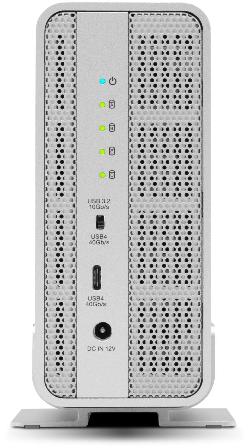 OWC Express 4M2 USB4 Caja 4 Ranuras NVMe M.2 2230/2242/2280 SSD | hasta 3200MB/s | Raid 0/1/4/5/10/JBOD | Compatible Mac/PC | Aluminio | Silencioso | Cable USB-C Incluido | Sin SSD