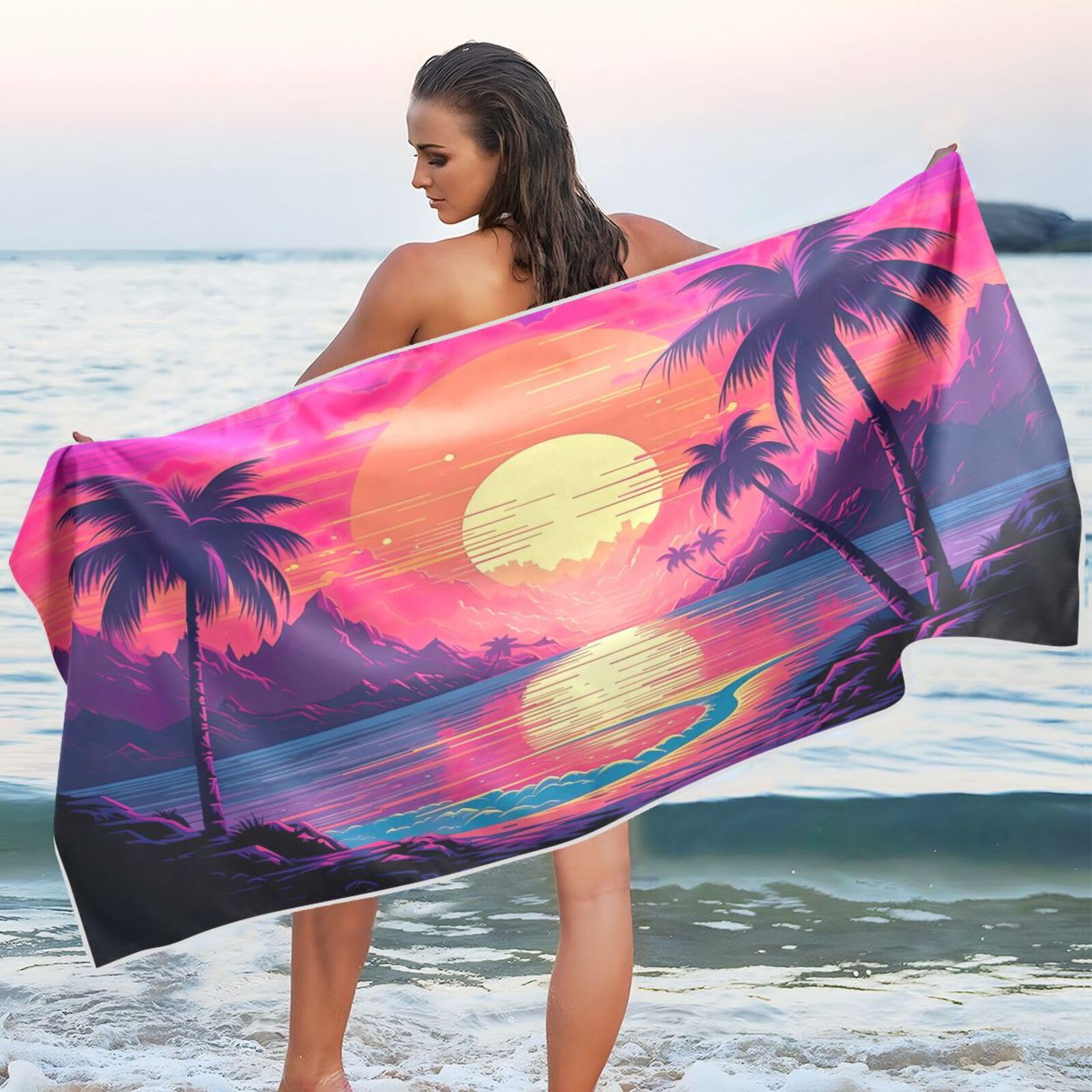 Amazon.com: Kigai Sunset Tree Quick Dry Beach Towel Soft Absorbent