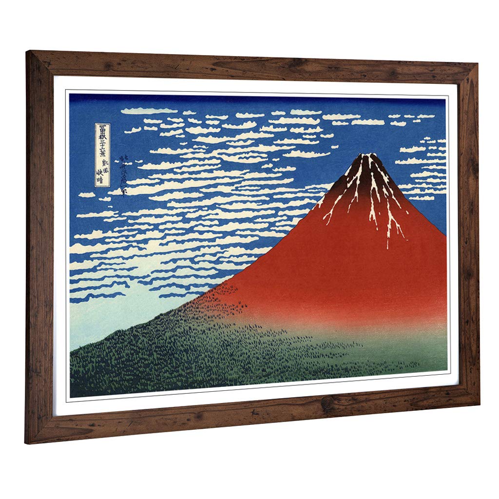 Big Box Art Framed Print of Hokusai Japanese Oriental Red Mount Fuji Design | Wall Art Picture | Home Decor for Kitchen, Living Room, Bedroom, Hallway, Walnut, A2 / 24.5x18 Inch / 62x45cm