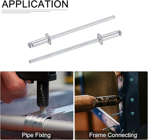 Miniatura 4 de DTGN Remaches ciegos de 0.197in x 0.512in (DxL)  Paquete de 120  Bueno para la unión de maquinaria  Remache de extremo abierto de cúpula de aluminio