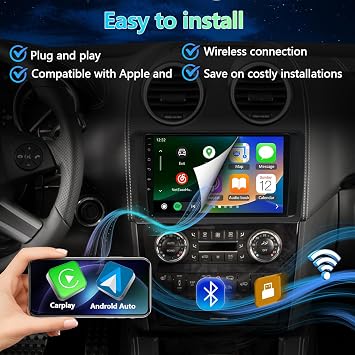Car Radio for Mercedes-Benz ML GL ML280 ML350 GL320 GL350 2005-2011 | Car Stereo with Wireless Carplay Android Auto Bluetooth Touch Screen with WiFi FM GPS SWC Backup Camera