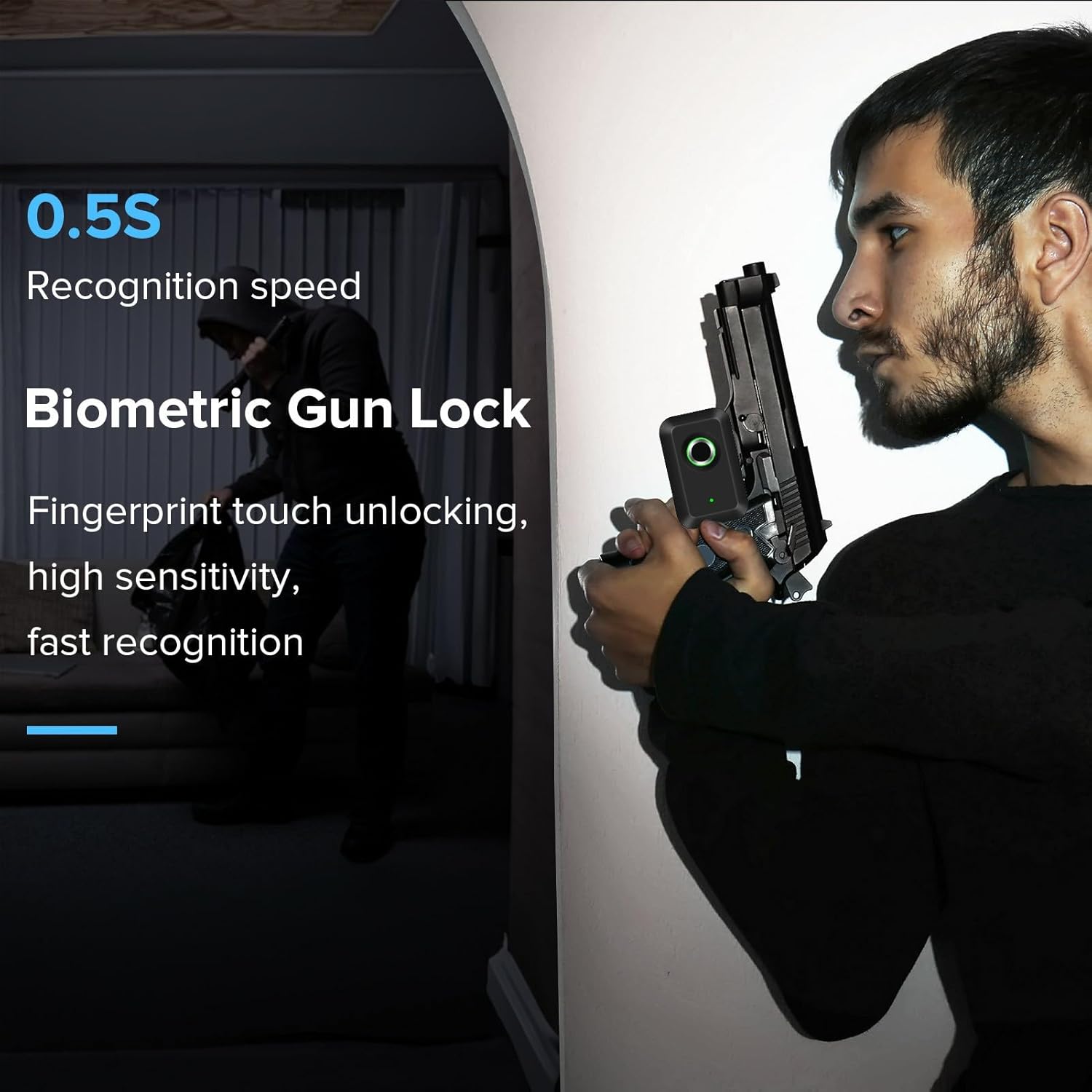 Biometrics Gun Trigger Lock,Fingerprint and Key Unlocked Trigger Locks,Quick Release and Secure Gun Lock for Pistols,Revolvers,Shotguns