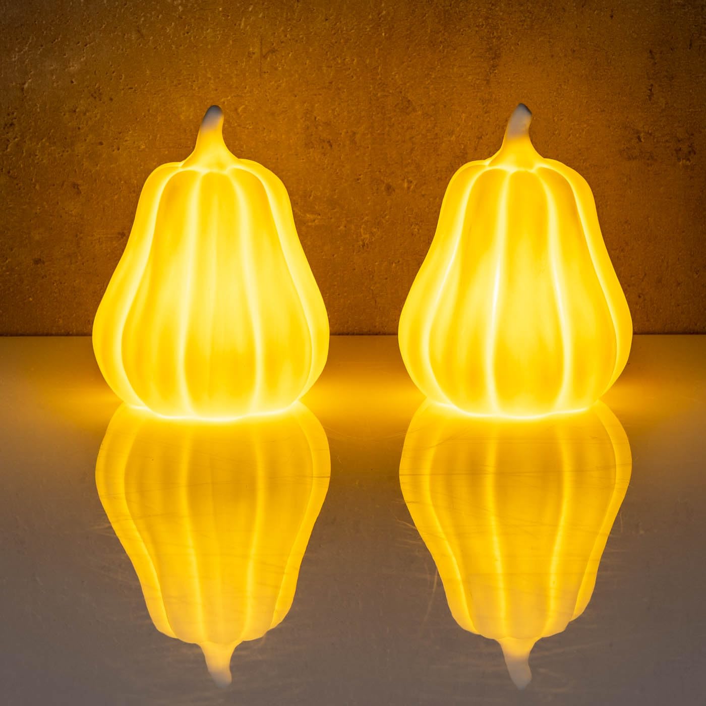 Dekoleidenschaft 2x LED-Kürbis Aus Porzellan – Mattweiß, Für Halloween & Herbstdeko