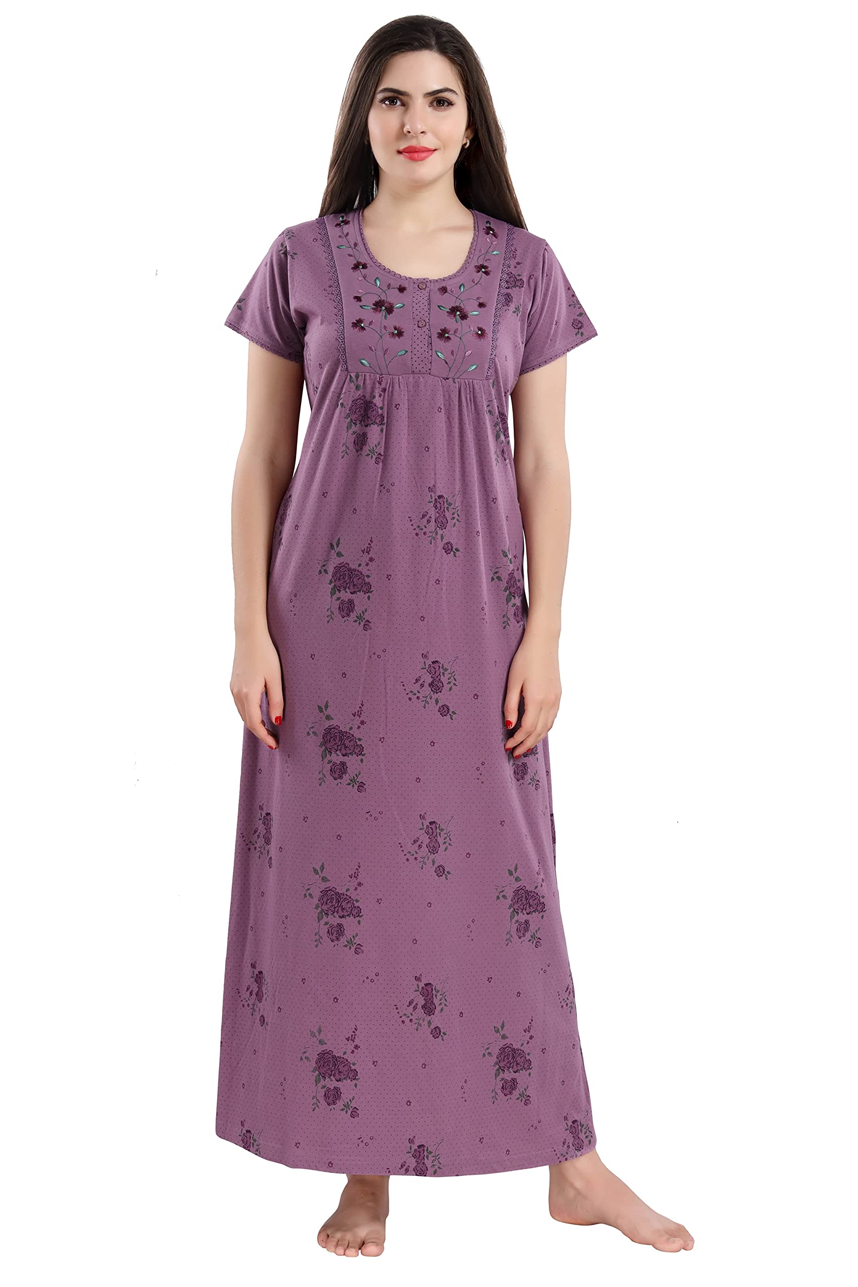 Cotton Blend Nighty Nightgown Nightdress All Over Print Maxi for Women (5256)