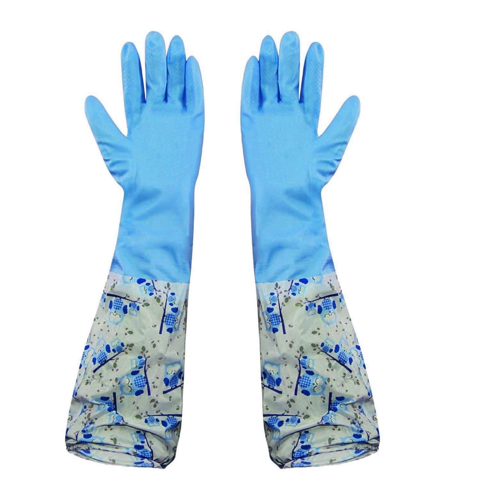 MAAUVTORMAAUVTOR Reusable Rubber Latex PVC Flock lined Long Elbow Hand Gloves Safety Kitchen for Dish-Washing, Cleaning, Gardening, Laundry and Sanitation and Lab Work (Blue) (1 Pair Blue)(pack of)