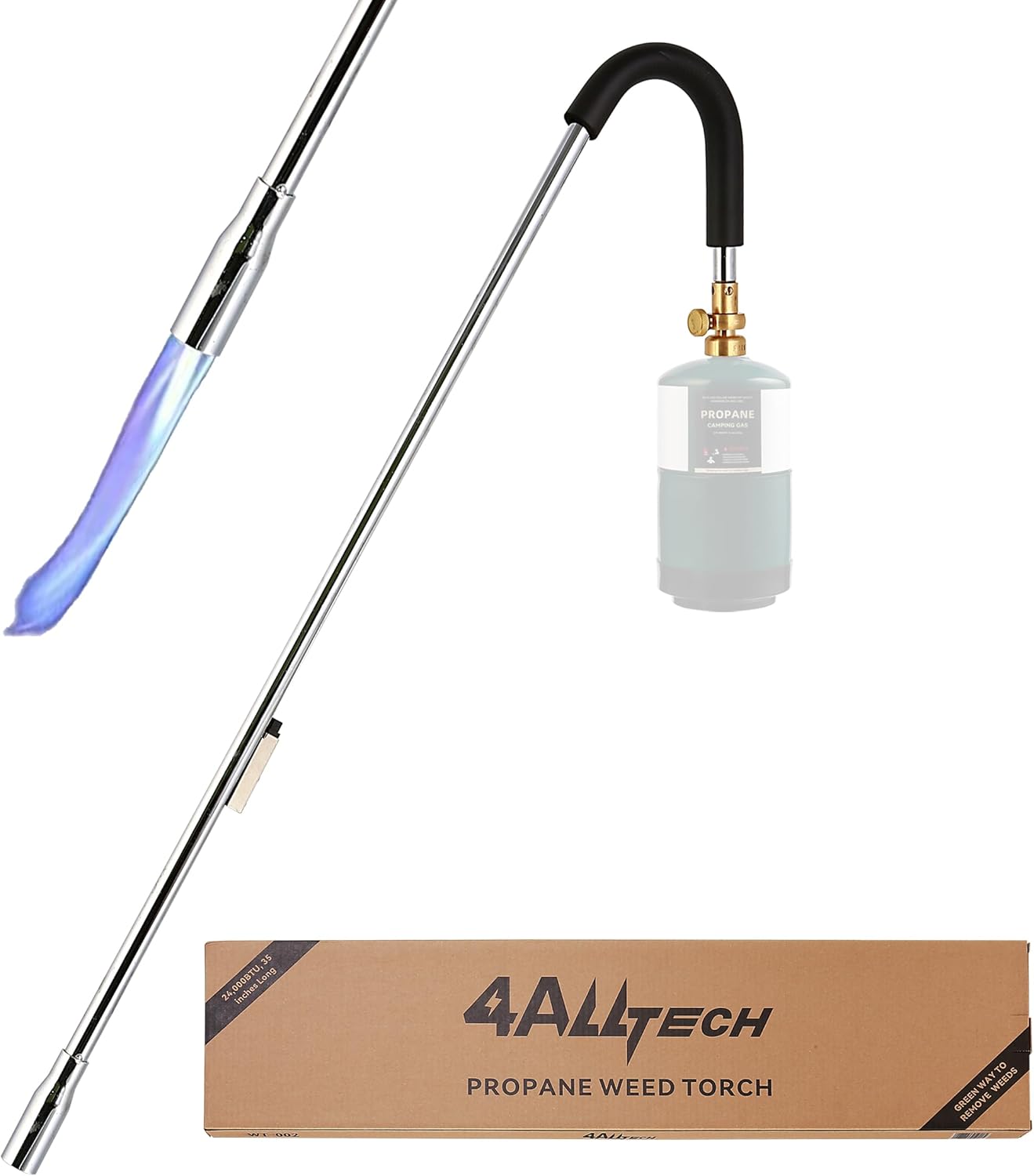Weed Burner Torch for 1 lb Propane Tank Cane 50000BTU With Igniter 35” Long Blow Turbo Flame Thrower for Weeds Charcoal Lighter Torch Grill Gun Camp Fire Starter