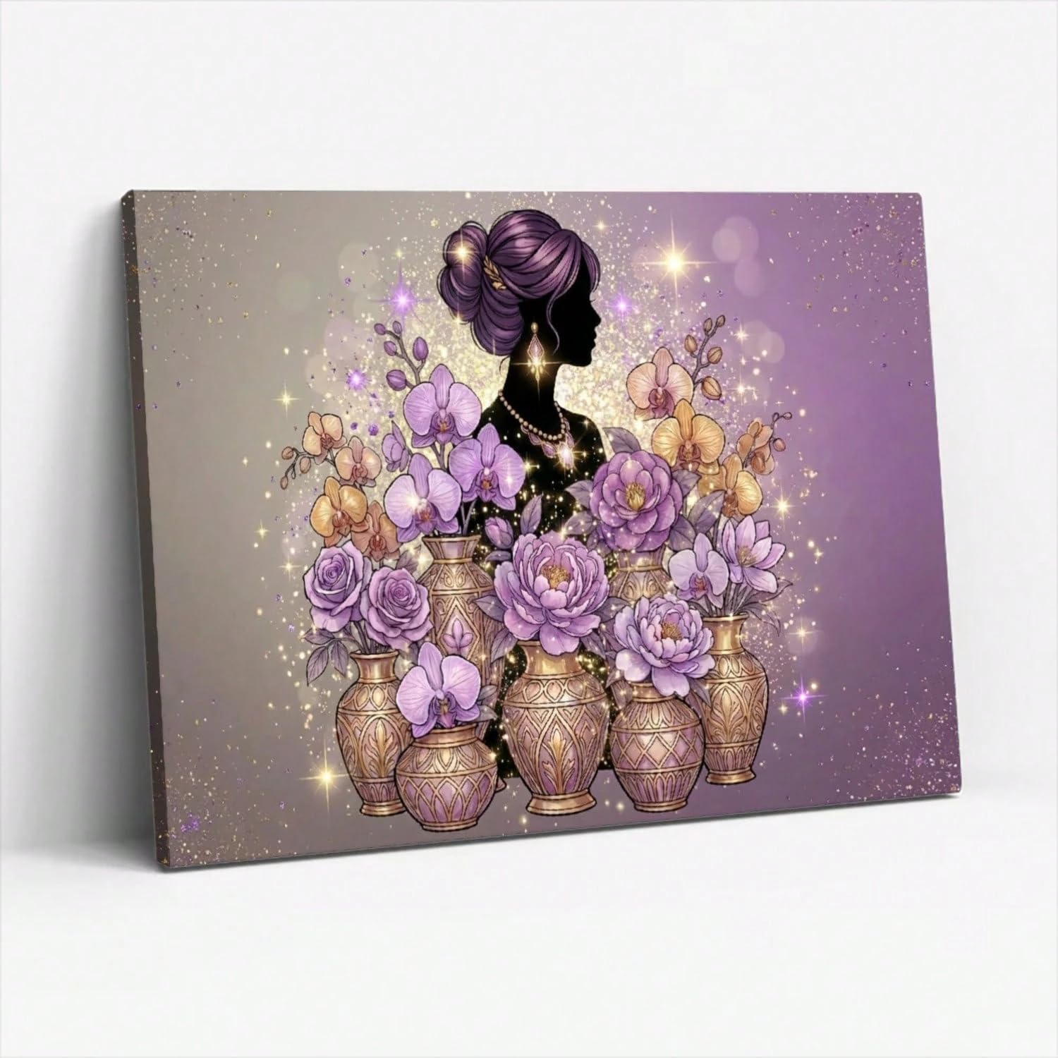 TZKBDMA Purple Floral Silhouette Woman Canvas Wall Art Painting Print Wall Artworks Pictures for Living Room(21x30cm/Without frame)