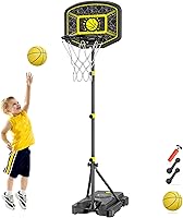 GILIKOKO Kids Adjustable Basketball Hoop 3.6-6.2ft Indoor Outdoor Toddler Goal Ages 3-8 with Ball & Pump