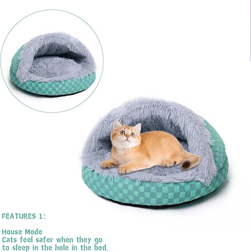 Miniatura 4 de Cama para gatos con capucha, nido de felpa con cueva acogedora autocalentable, cama calmante antiansiedad para mascotas para gatos de interior y