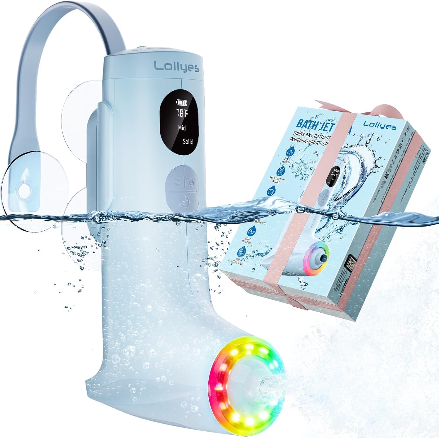 Spa Idromassaggio a Bolle per Vasca da Bagno con Doppie Modalità di Idroterapia, Flusso d’Acqua a 3 Livelli, Impermeabile IP68, Luce LED, Wireless Batteria da 2600mAh (Blu)