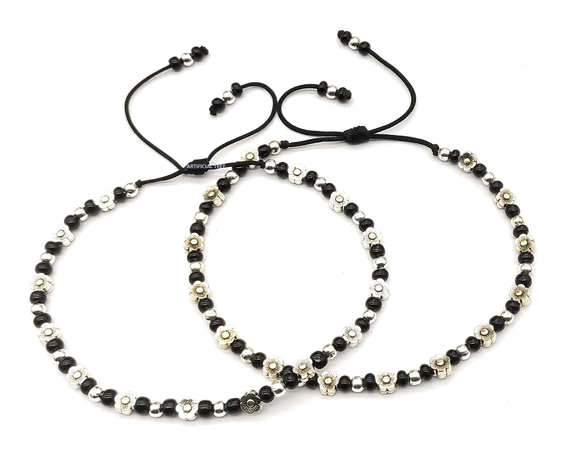 ARTIFICIAL TREE German Silver FLOWER Charms Black Thread Adjustable Anklets for Women and Girls | Nazar Battu | (AT ANK 061) (B0C4G4CLD1) Amazon Price History, Amazon Price Tracker