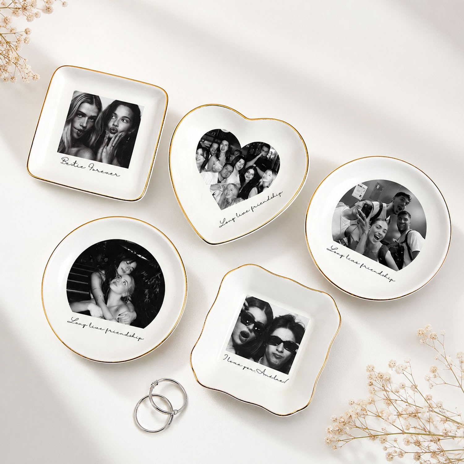 Custom Picture Ceramic Jewelry Dish, Personalized Photo Trinket Tray, Ring Holder Plate, Family Keepsake Birthday Gift For Mom, Grandma, Daughter, Sister, Wife