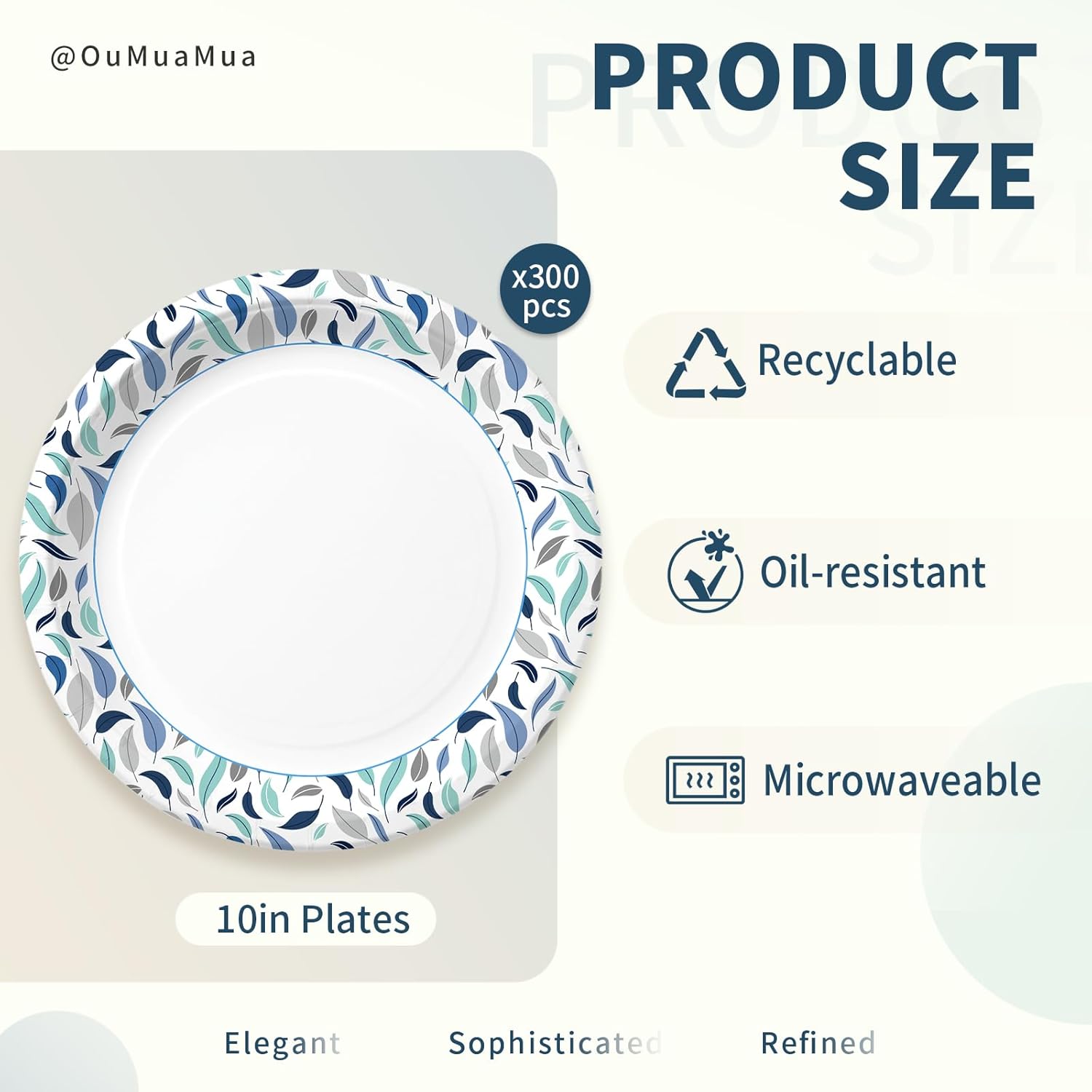 OuMuaMua 10 Inch Paper Plates, 300 Count Disposable Paper Plates, Soak Proof & Cut Resistant, Microwave Safe, Bulk Plates for Everyday Meals, Lunch & Family Use