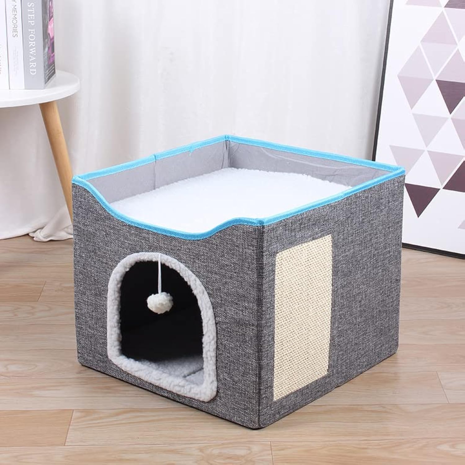 SUPTMAX BETAM Cat Bed Cat Nest for Indoor Cats -Large Cat Cave for Pet Cat House With Scratch Pad, Foldable Cat Hideaway (grey)