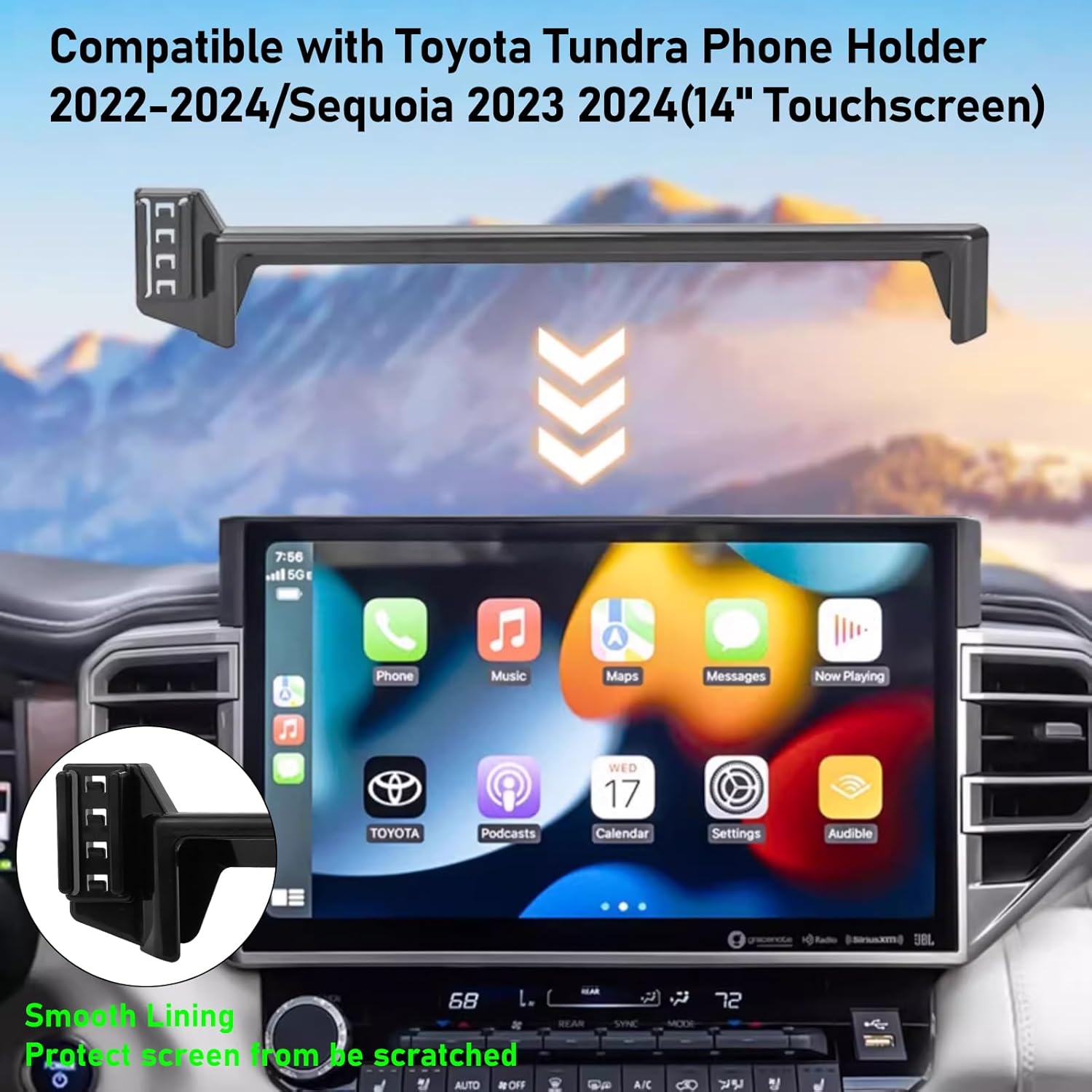 Compatible with Toyota Tundra Screen Phone Holder 2022-2024,3rd Gen Tundra/Sequoia Phone Mount Magnetic Navigation Bracket Anti-Shake,360 Degree Rotation Sequoia Screen Cell Mount(14in)