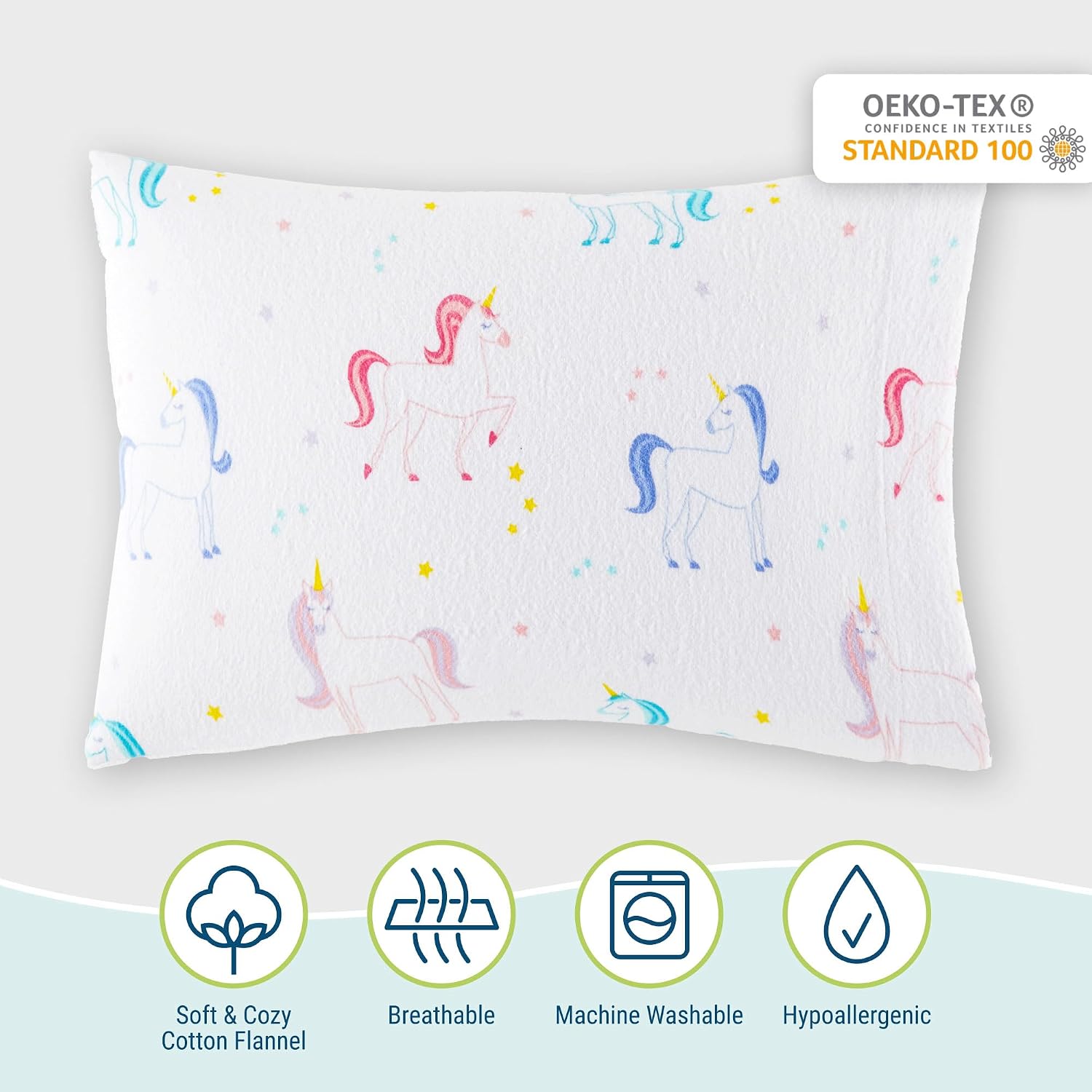Wildkin Kids 100% Cotton Flannel Pillowcase – Soft, Breathable & Toddler Size - Unicorn (Pack of 2)