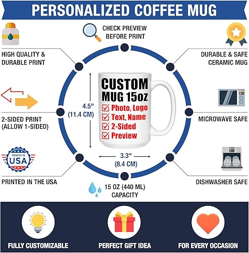 Miniatura 24 de Taza de café personalizada – Tazas personalizadas con texto en imagen, nombre de foto personalizado, logotipo, taza de cerámica – Día de la Madre