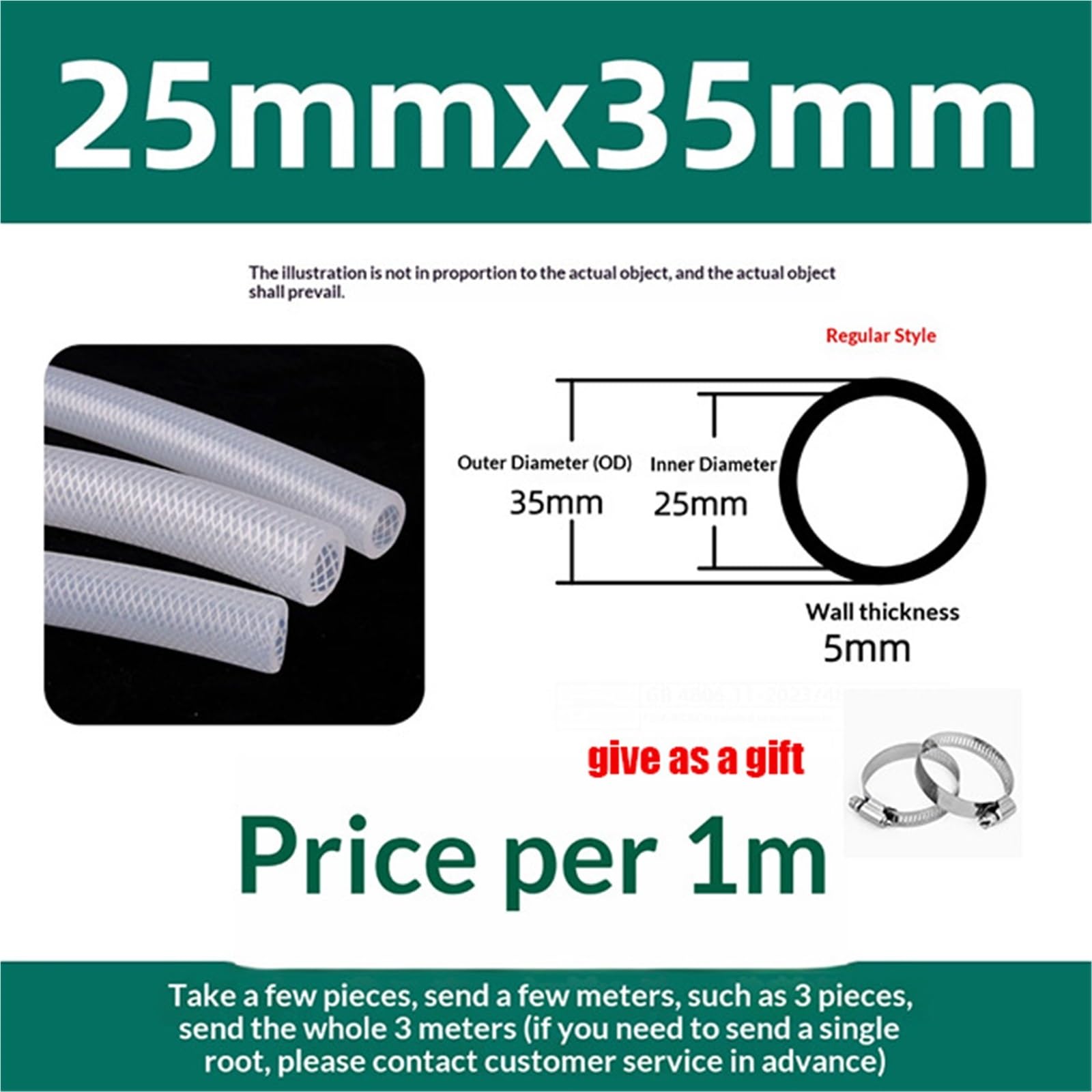 Tubo pvc Tubo trenzado de silicona calidad alimentaria, manguera roscada a prueba explosiones vapor mejorada, tubo corrugado malla aceite agua resistente a la presión(ID25mmXOD35mm,5M)