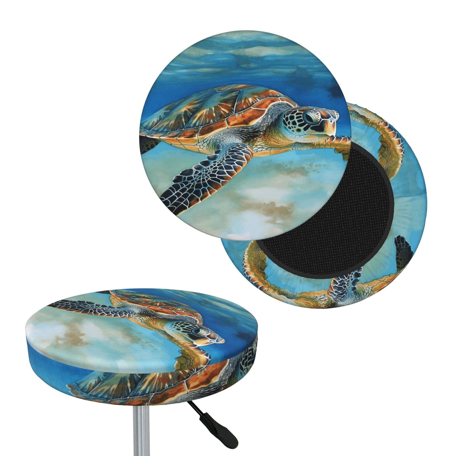 NONHAI Sea Turtle Bar Stool Cover Round Elastic Stool Cushion Covers Dustproof Bar Chair Cover Washable Stool Cushion Slipcover Stretch Stool Seat Covers for 12-14 Inch Chair