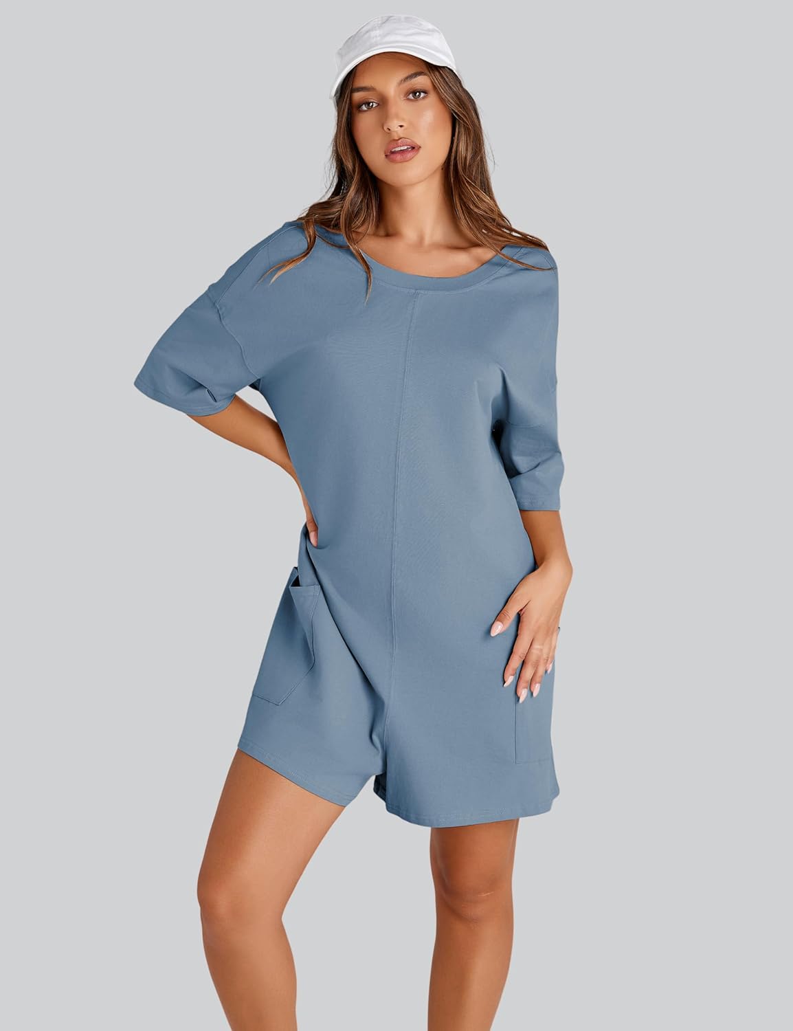 UANEO Rompers for Women Casual Oversized Athletic Jumpsuits Overalls Workout Hot Shot Tee Romper - Image 6