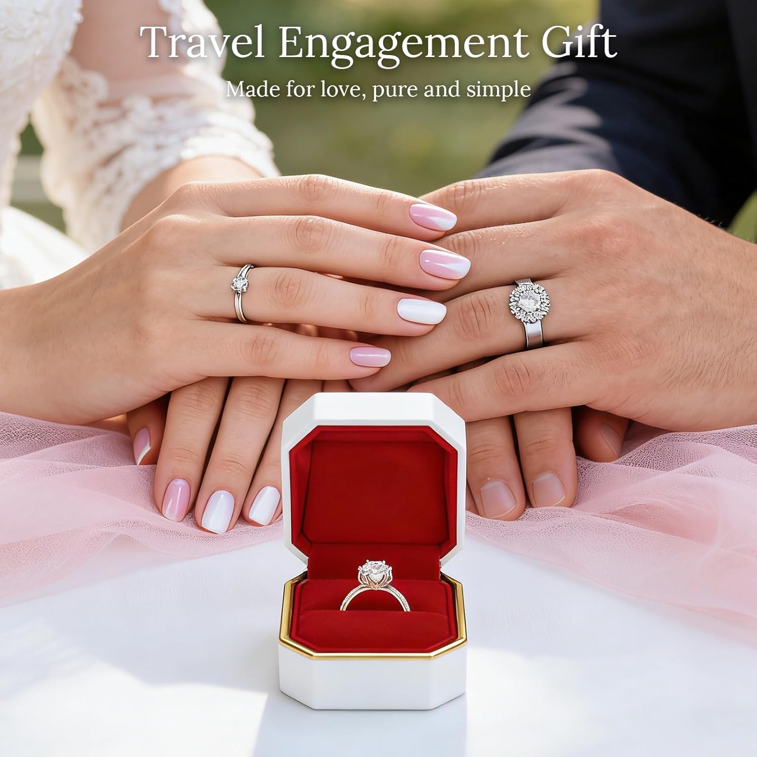 Luxury Velvet Engagement Ring Box with LED Light - Wedding Ring Box for Proposal, Jewelry Gift Box, Ring Case, Travel Engagement Gift for Wedding Day Anniversary - Image 4