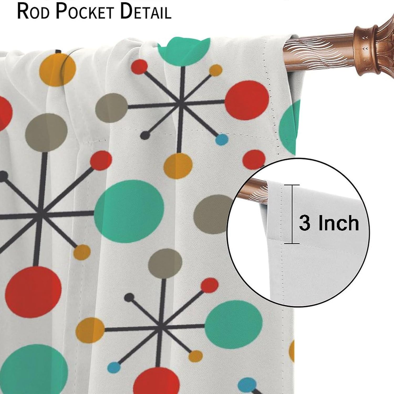 Mid Century Curtains, Modern Atomic Starburst Abstract Geometric Pattern Window Treatments for Bedroom Living Room,1950s 1960s Vintage Blackout Drapes 2 Panel Sets,72x63 Inch