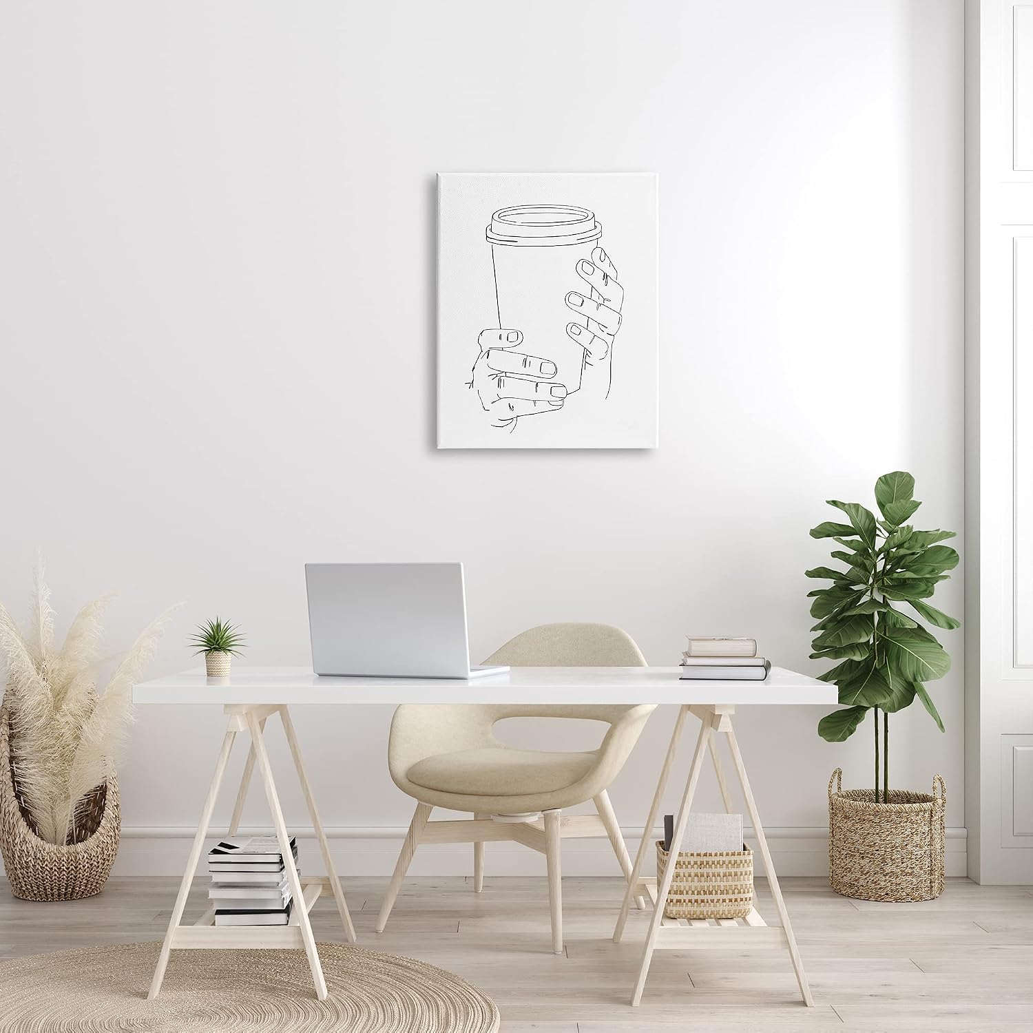 Stupell Industries Cold Hands Holding Cup Minimal Line Drawing