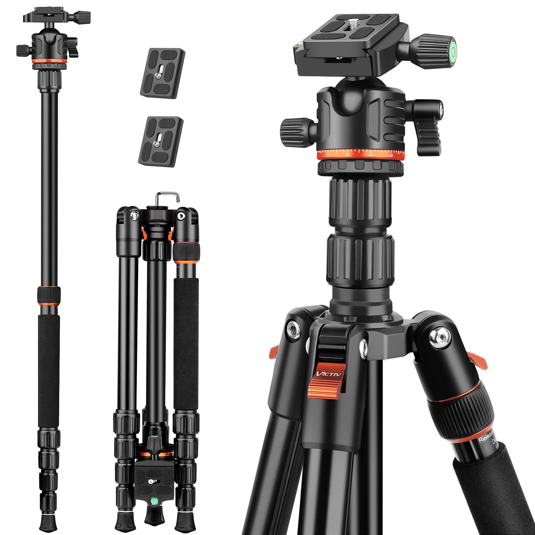 Victiv Treppiede Fotocamera e Smartphone 194cm, Cavalletto Fotografico per Sony Canon Nikon Compatto da Viaggio, Treppiede Reflex in Alluminio Premium Supporta la Fotografia Panoramica a 360°
