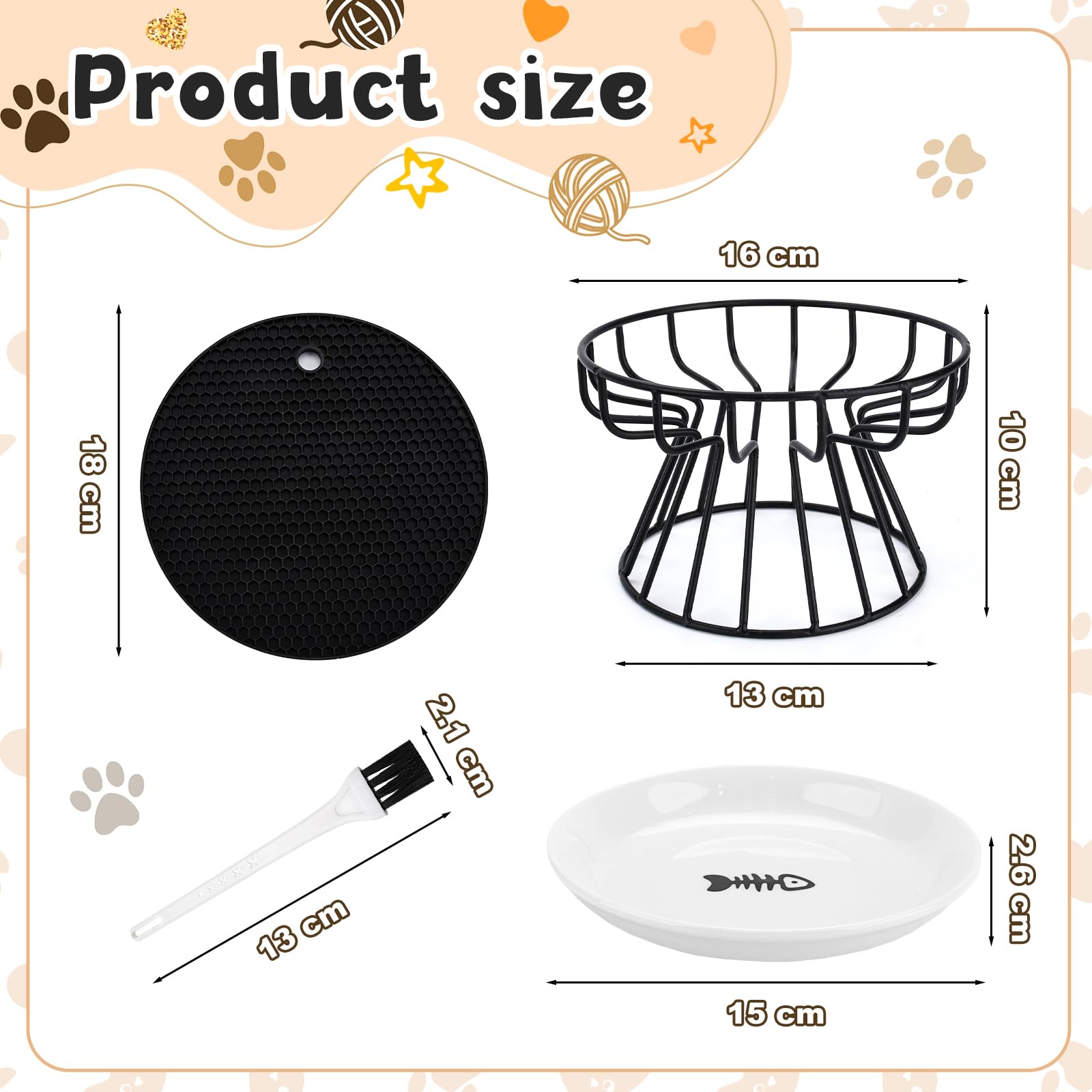 Cat Food & Water Bowls Set - Raised Cat Bowls with Non-Slip Stand - Double Ceramic Cat Food Bowl with Splashproof Protection - Puppy Bowls for Small Dogs - High Stand