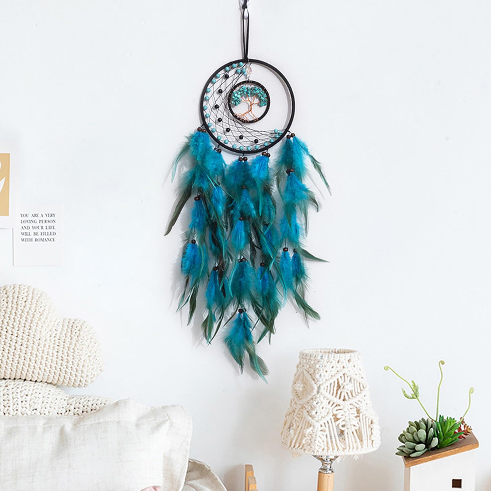 Acchiappasogni Piume Decorative, Blu Dream Catcher, Acchiappasogni con Piuma Appendere Decorazione per Casa Camera Parete Appeso Ornamento Artigianato Regalo Festa
