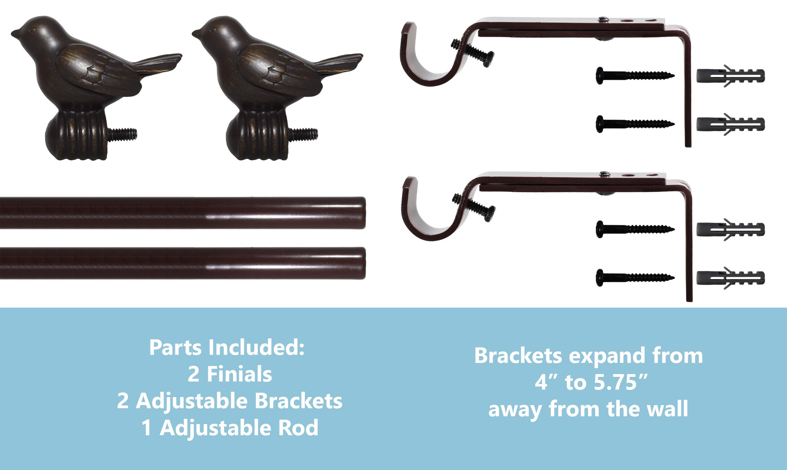 KVEEO Adjustable Curtain Rod 48-90" - Vintage Oil Bronze With Bird Finials, Heavy Duty For Living Room/Bedroom - View #2
