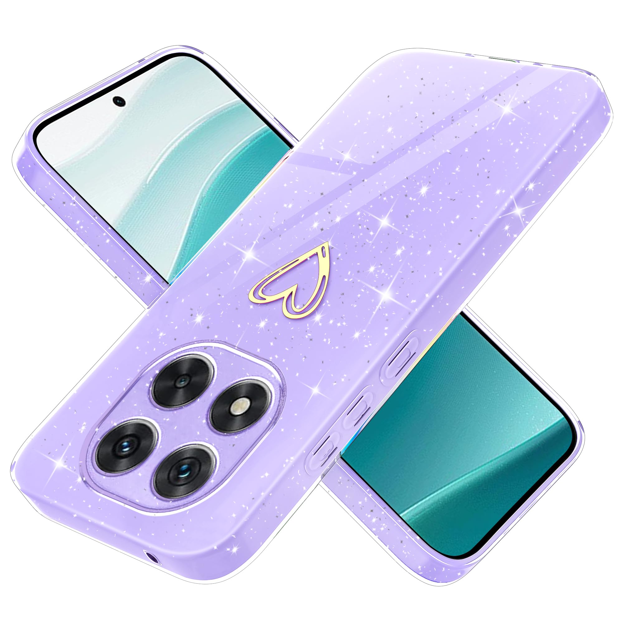 Handyhülle Für Xiaomi Redmi Note 14 Pro+ 5G - Transparente TPU Hülle Mit Glitzerblatt & Galvanisiertem Rahmen, Lila