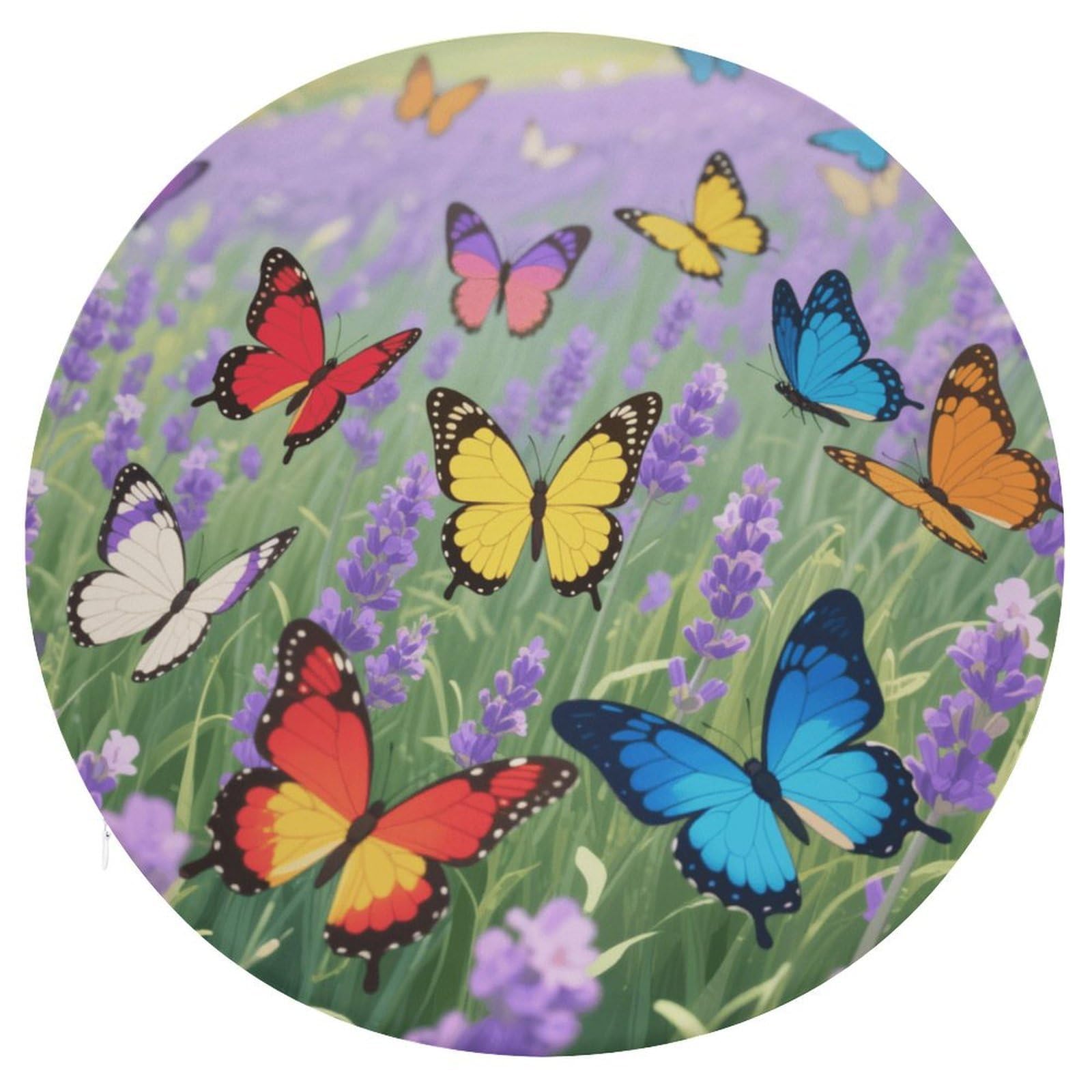 Cojín redondo de mariposa colorida en espuma viscoelástica para silla de oficina de 39 cm