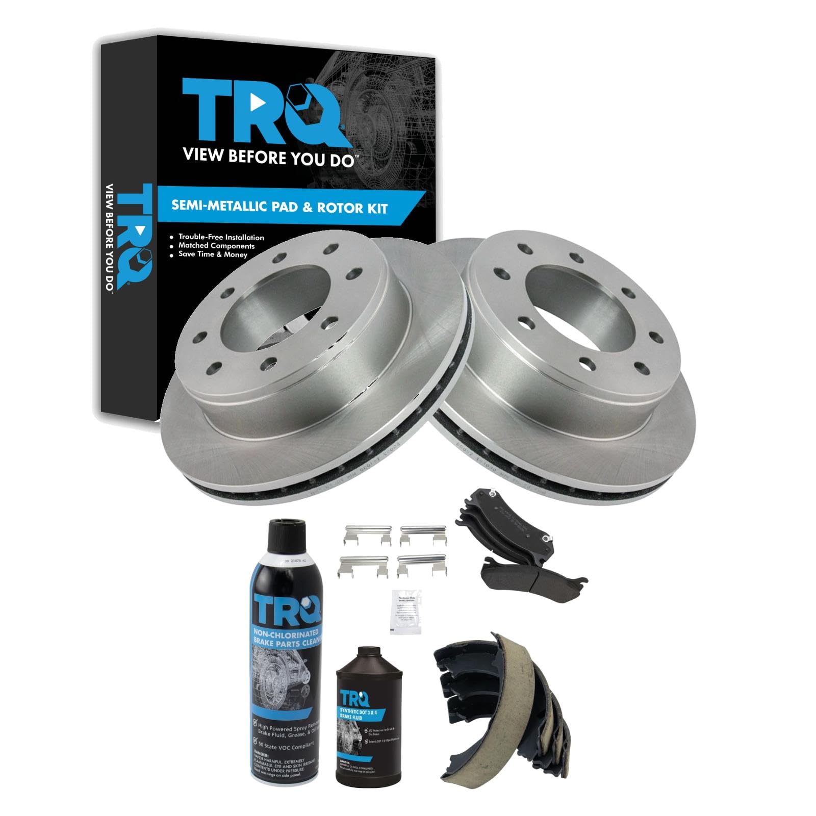 TRQ Rear Brake Pad &amp; Rotor Kit Semi-Metallic Compatible with Chevrolet GMC Hummer